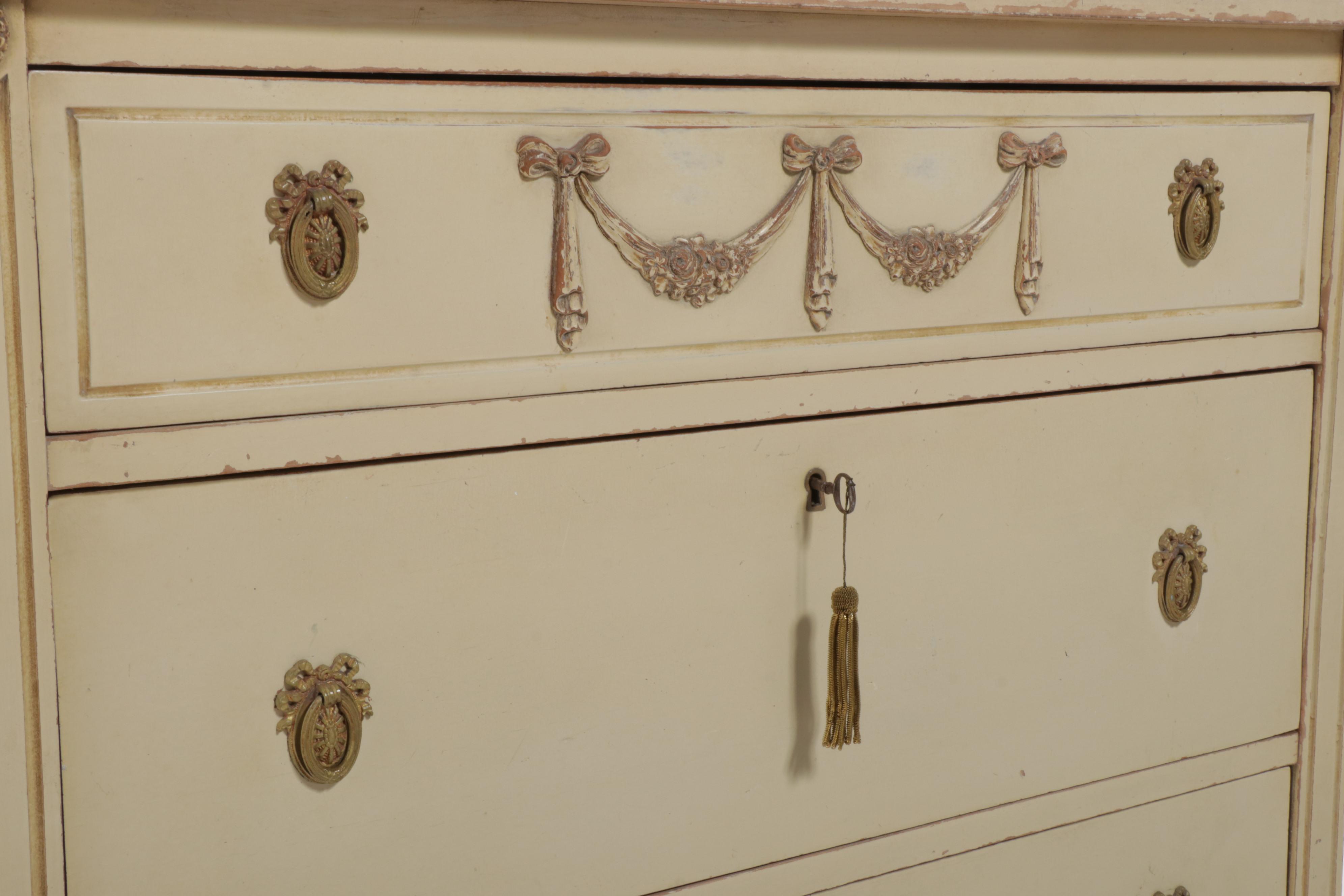 Louis XVI Style Cream-Painted Dresser with Mirror