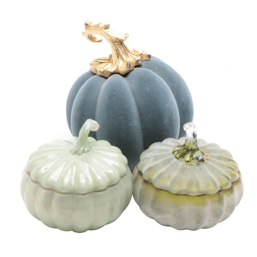 Pumpkin Decor with Glass Candle Jars and Metal and Composite Figurine