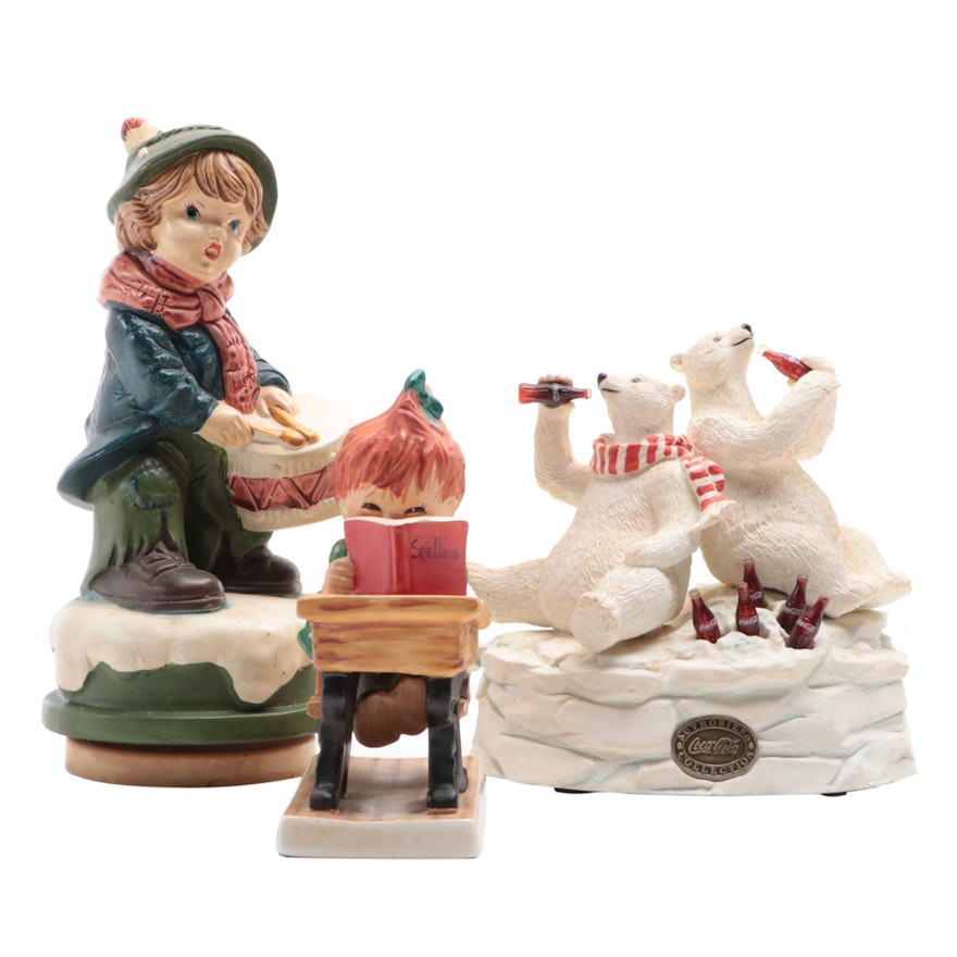 Goebel "Spellbound" Figurine with Coca-Cola and Other Figural Music Boxes