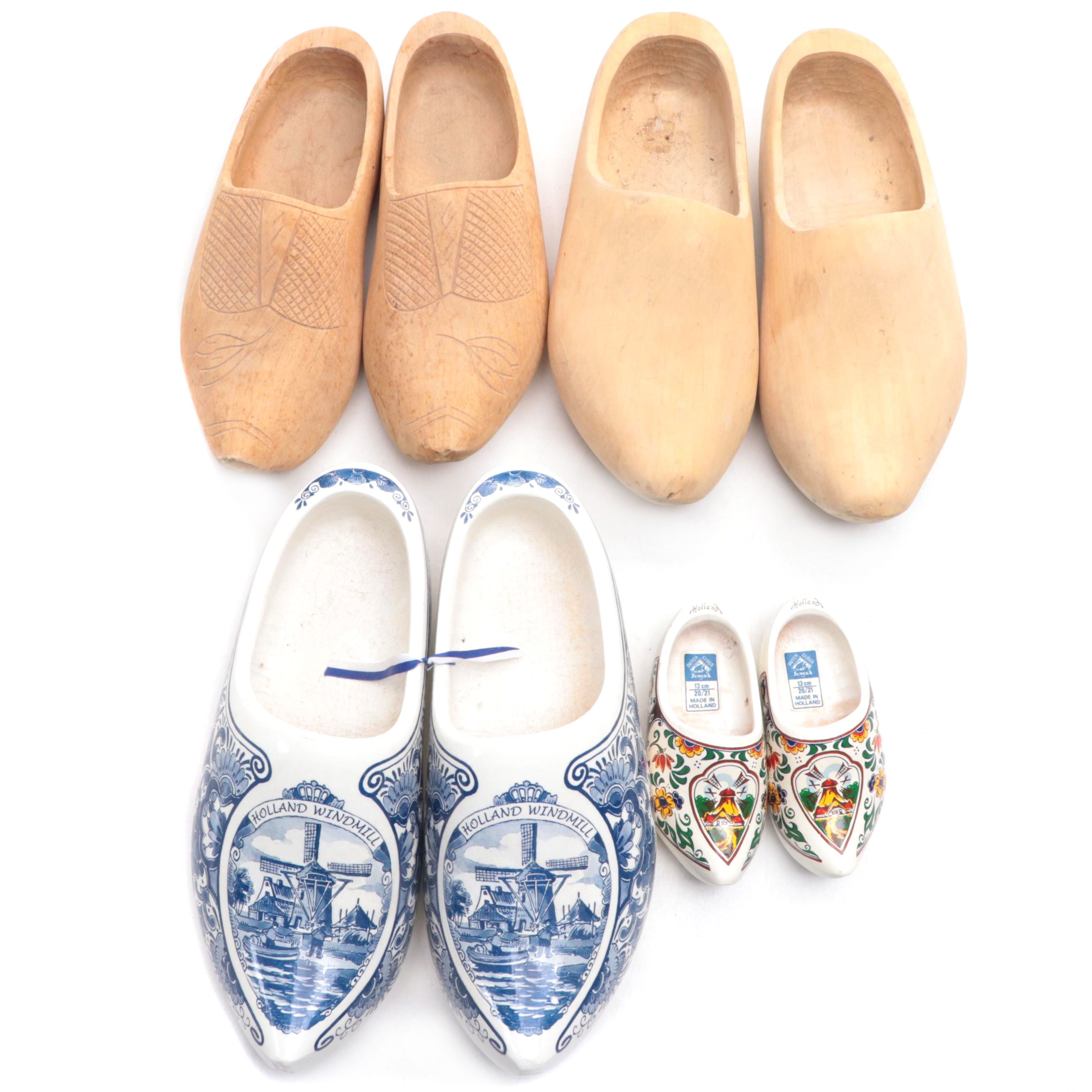 Pairs of Handcarved and Painted Dutch Wooden Clogs