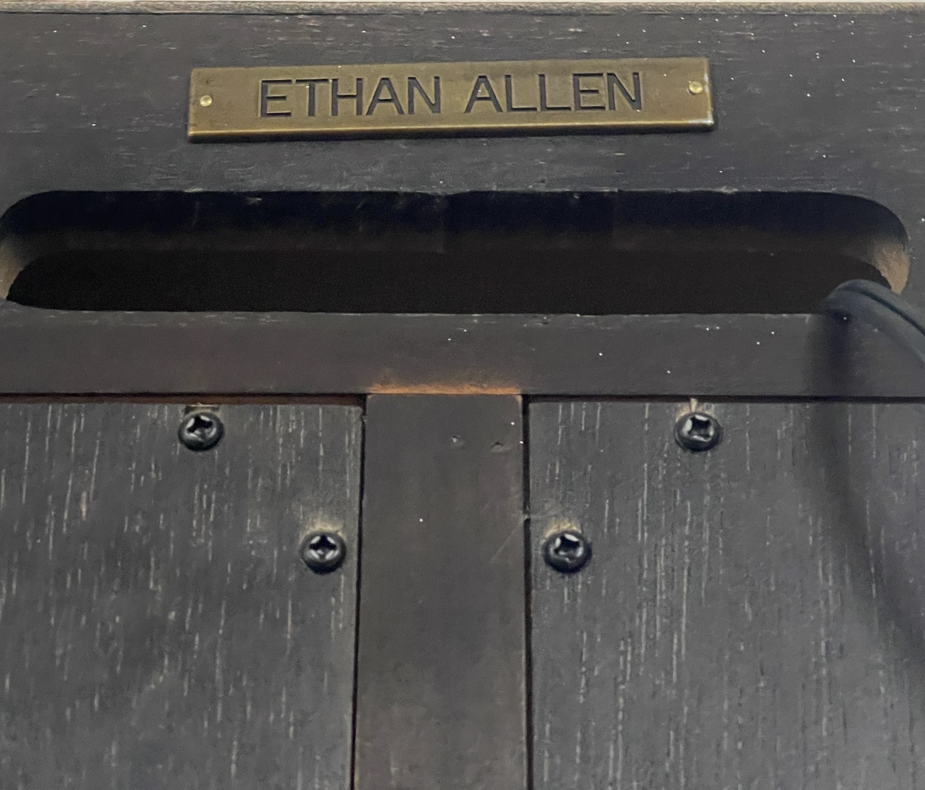 Ethan Allen "Birkhouse" Black Satin Display Cabinet with White Lacquer Interior