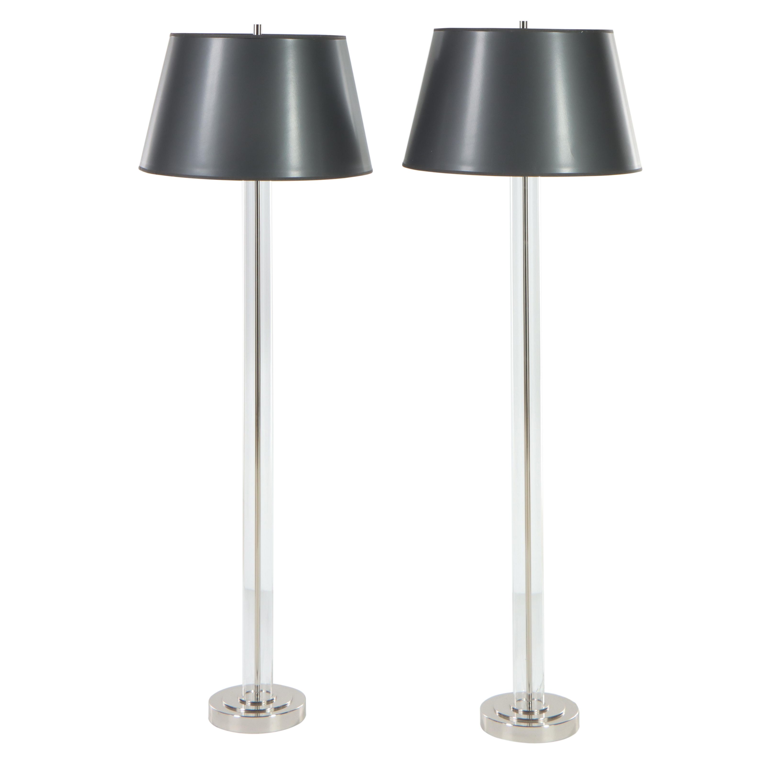 Ethan Allen Contemporary Columnar Glass Polished Nickel Floor Lamps