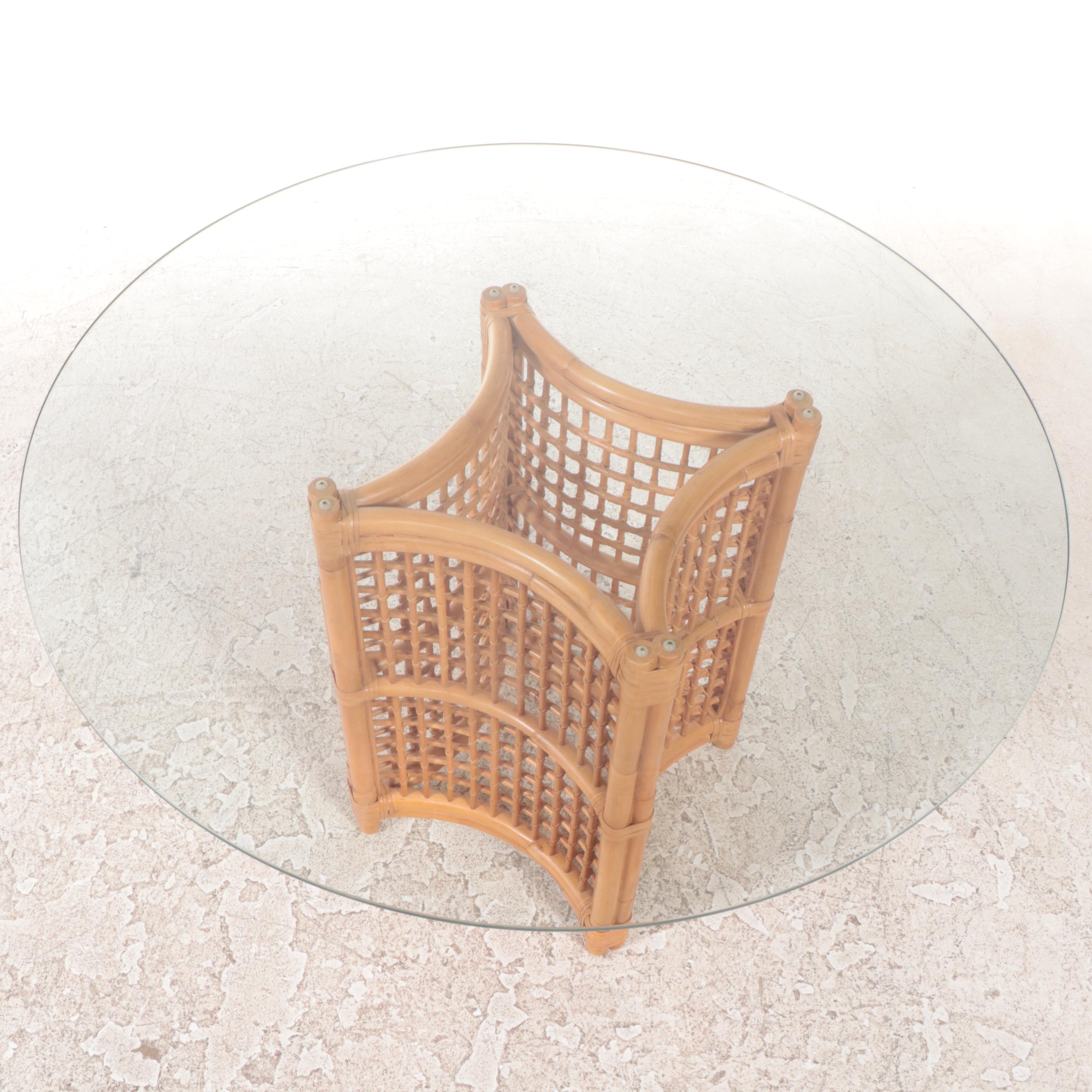 Five-Piece Rattan and Glass Top Patio Dining Set, Including Ficks Reed