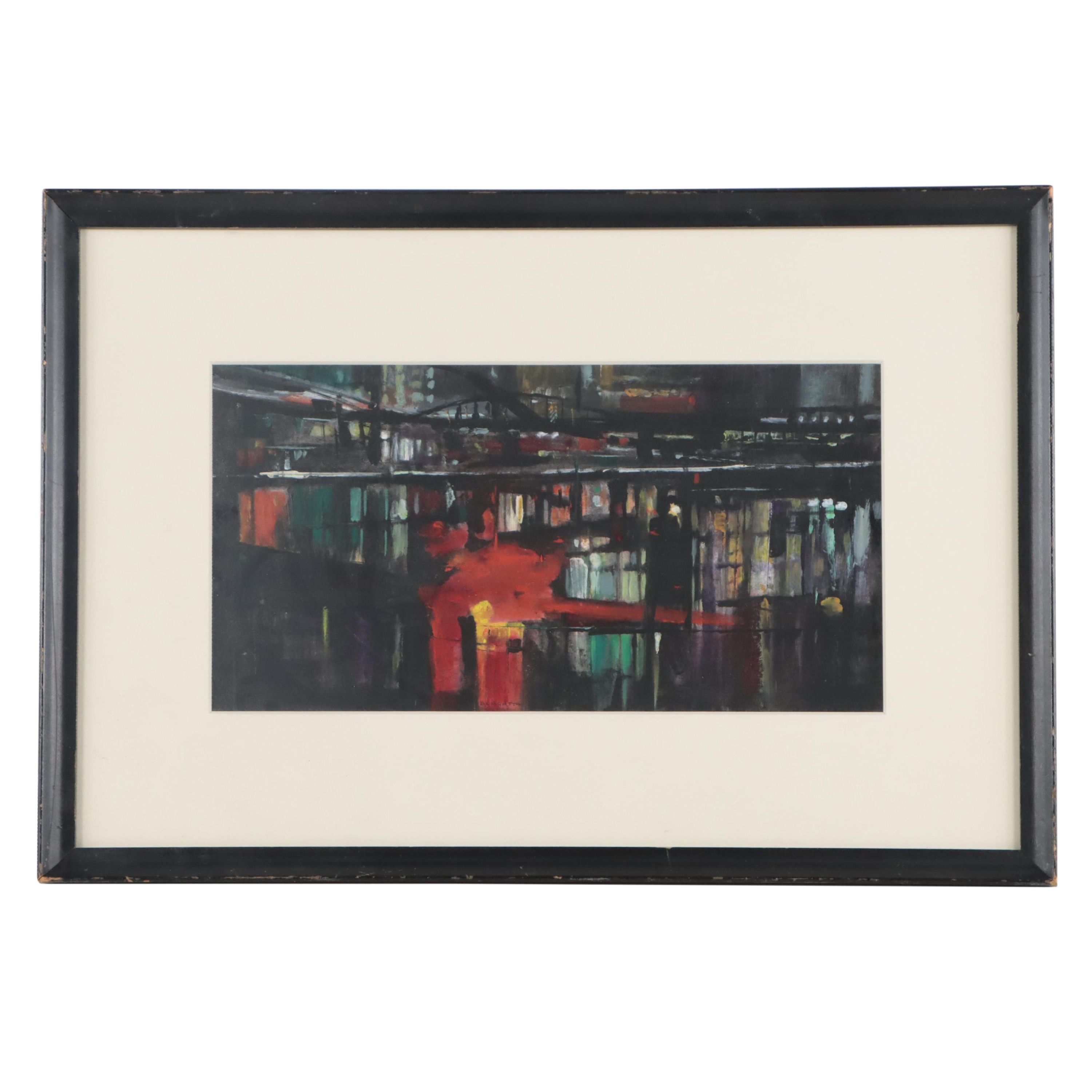 Robert E. Borgatta Gouache Painting of Cityscape