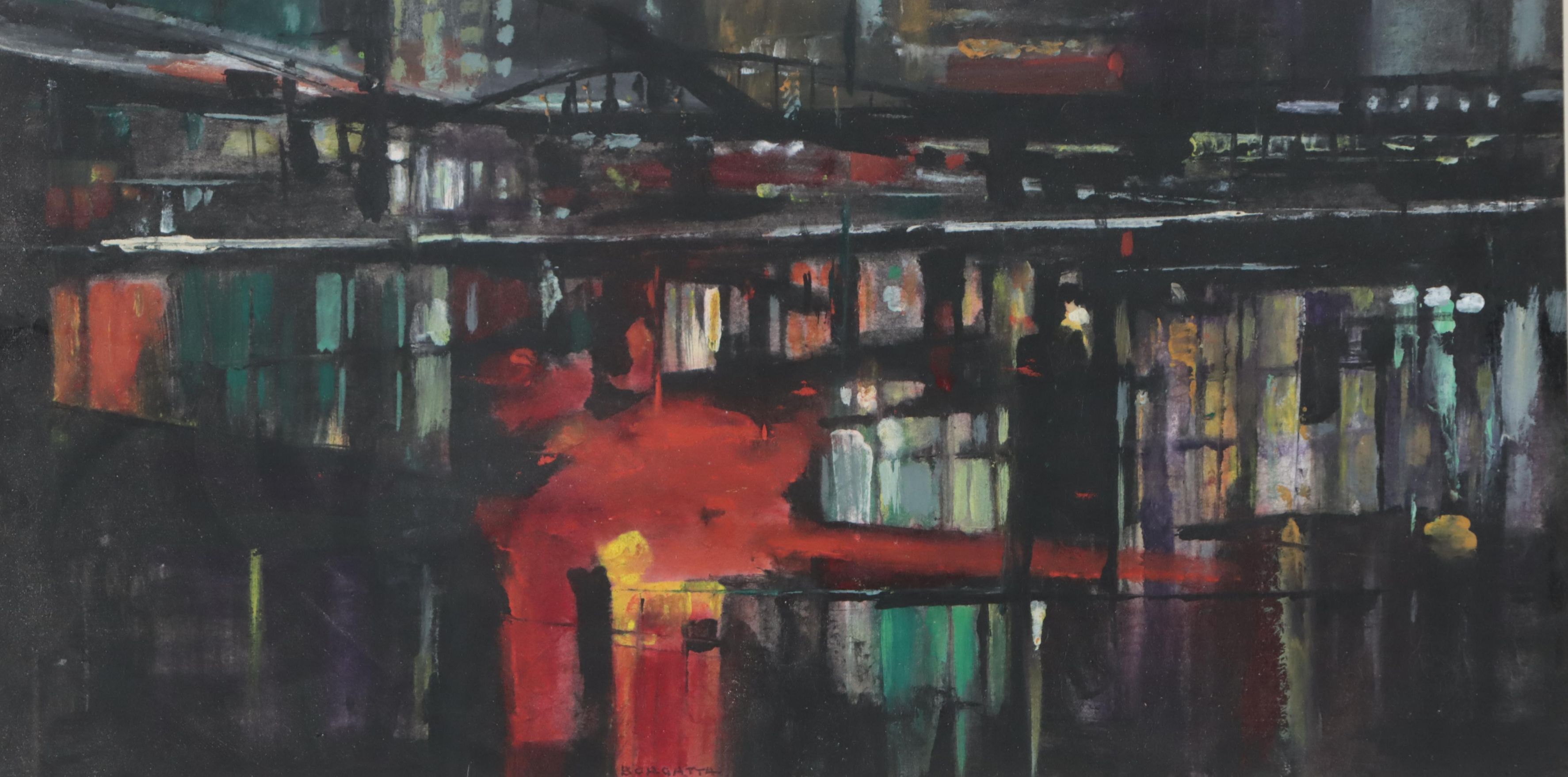 Robert E. Borgatta Gouache Painting of Cityscape