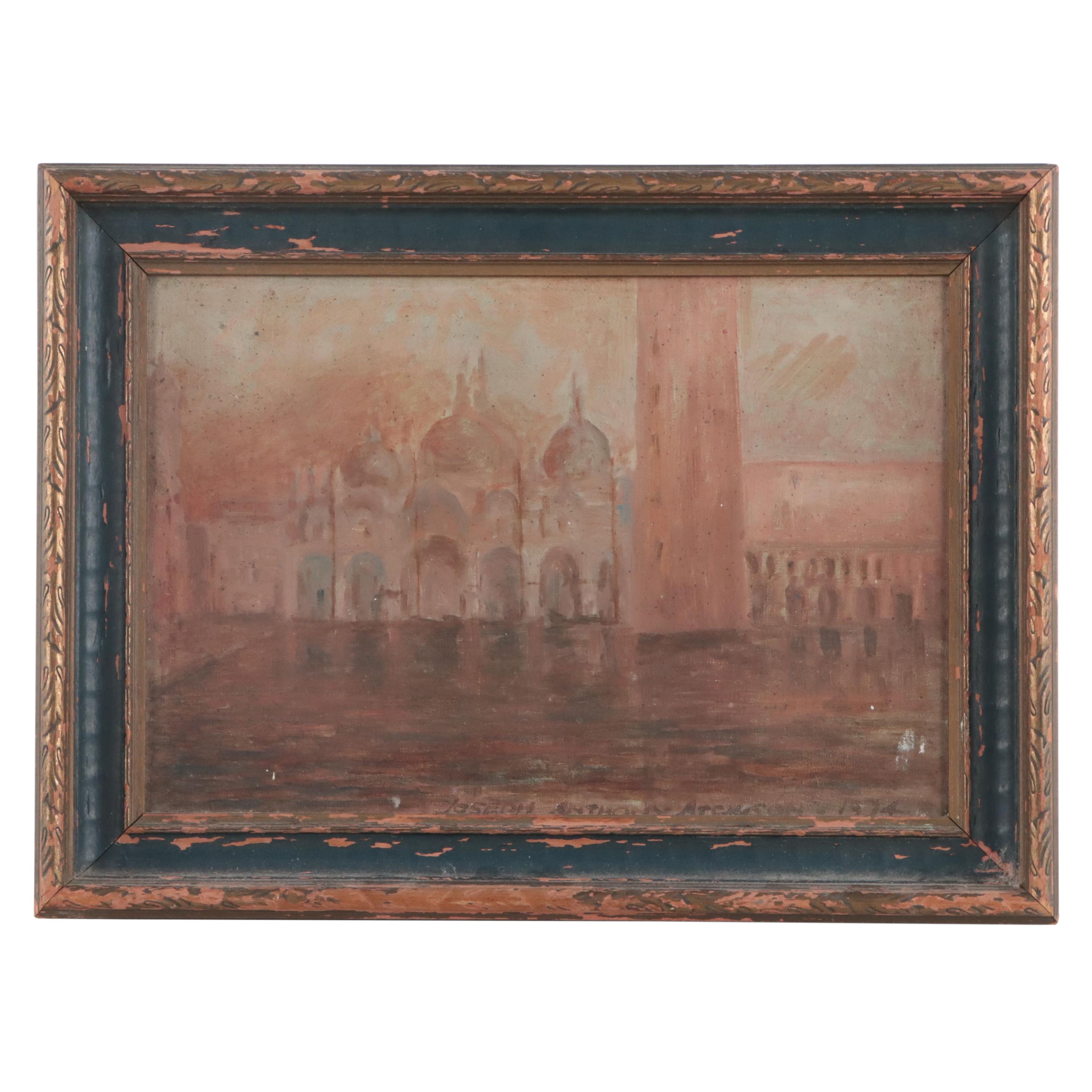 Joseph Anthony Atchison Oil Painting of Piazza San Marco, 1974