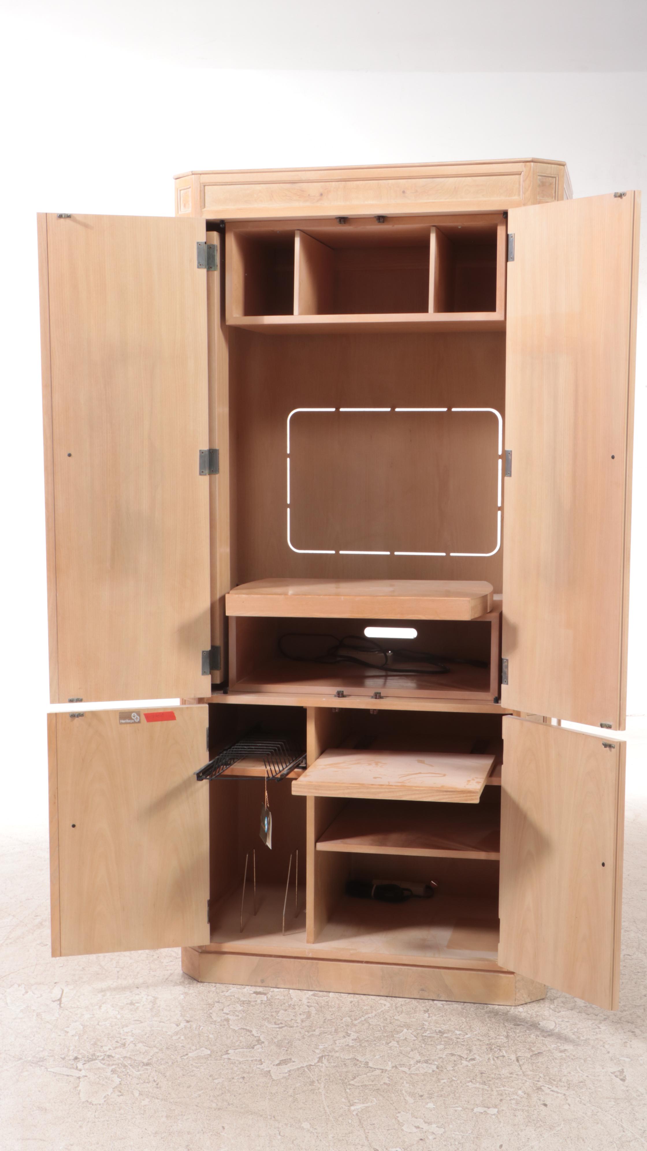 Drexel Heritage "Corinthian" Ash and Olive Ash Burl Media Wardrobe