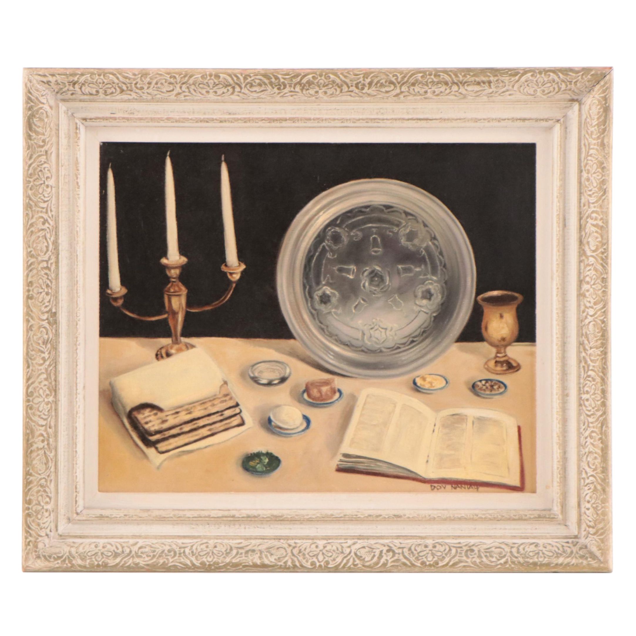 Dov Naniah Oil Painting of a Passover Table, Late 20th Century