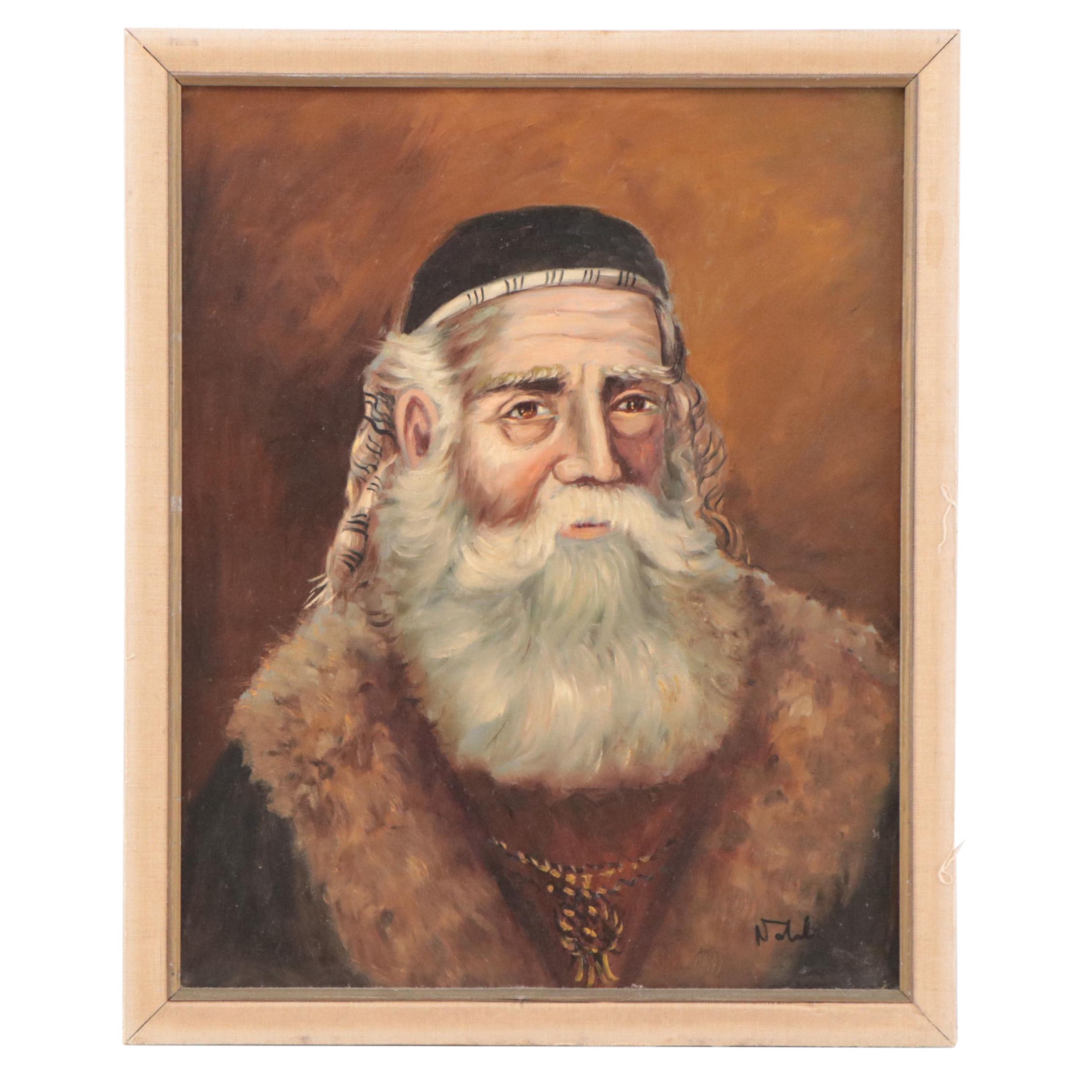 Portrait Oil Painting of a Rabbi, Late 20th Century