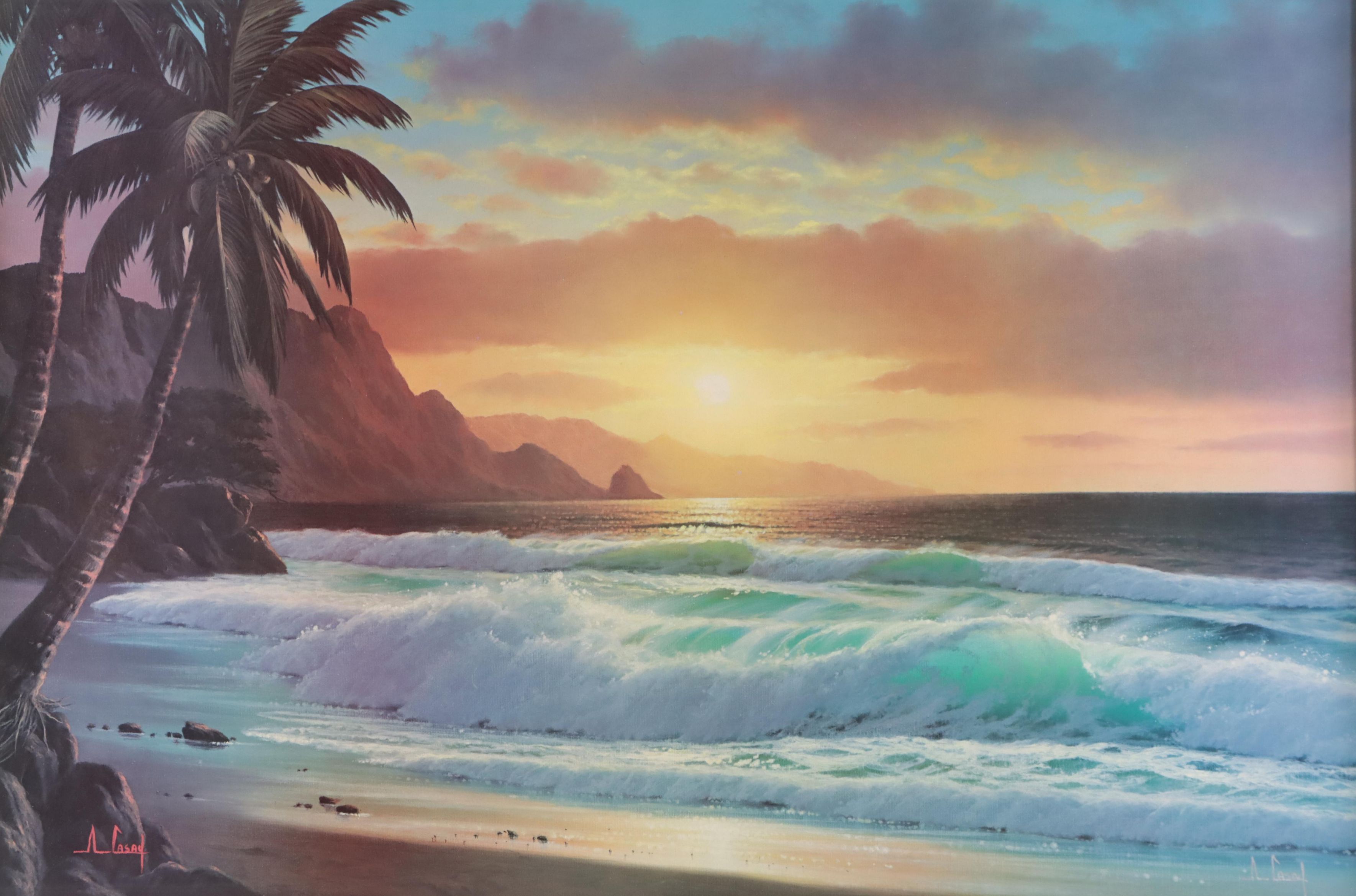 Anthony Casay Offset Lithograph of Tropical Coast, Late 20th Century