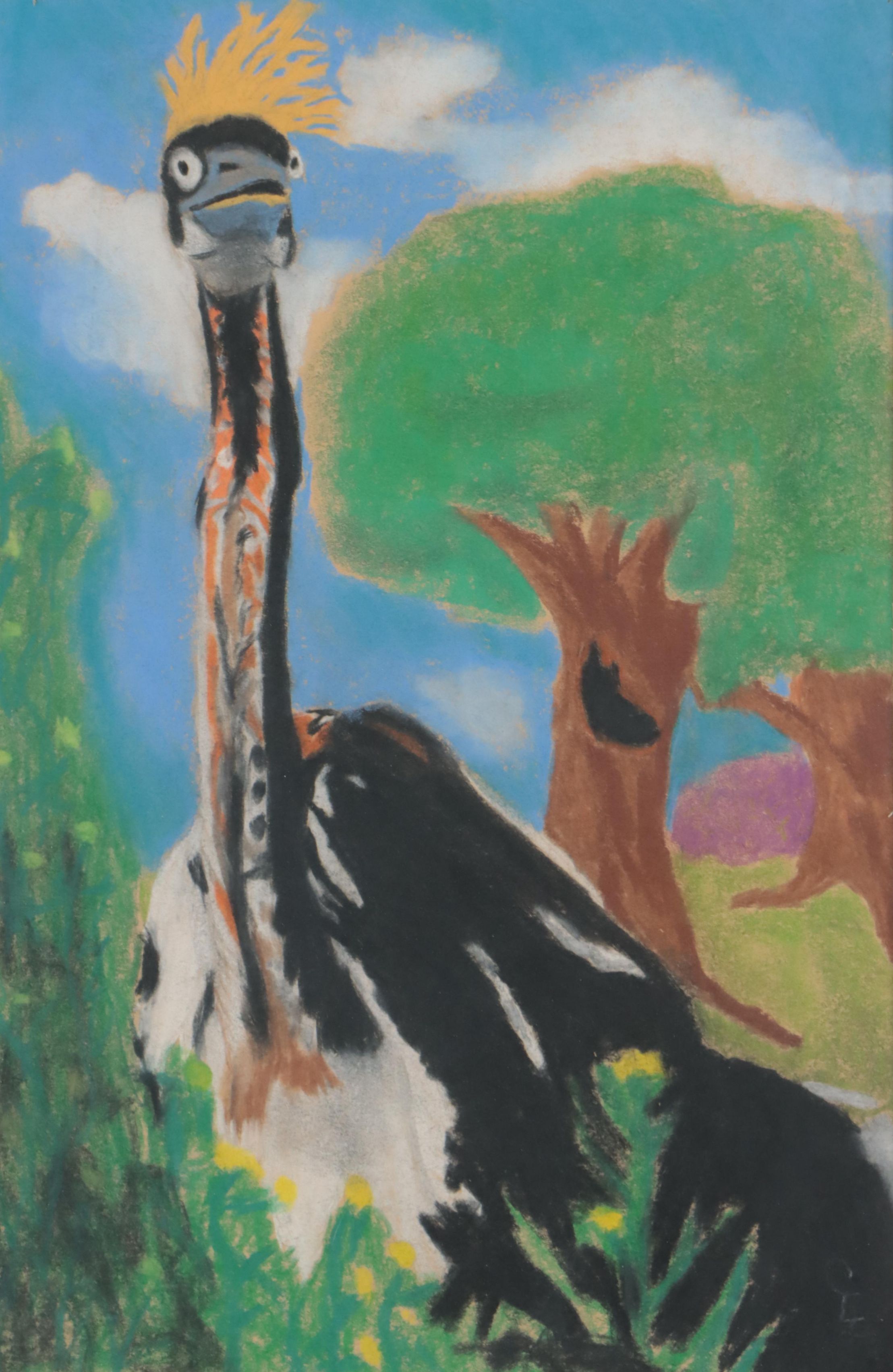 Chalk Pastel Drawing of Ostrich