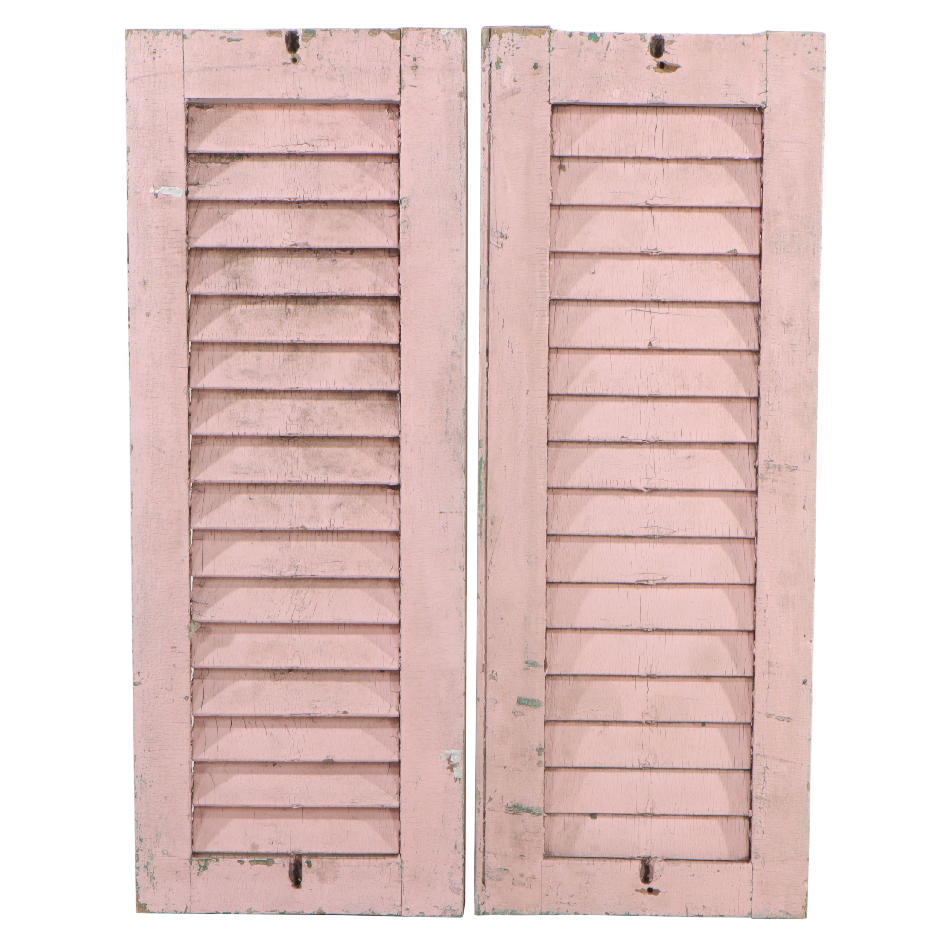 Pair of Pink-Painted Wooden Shutters