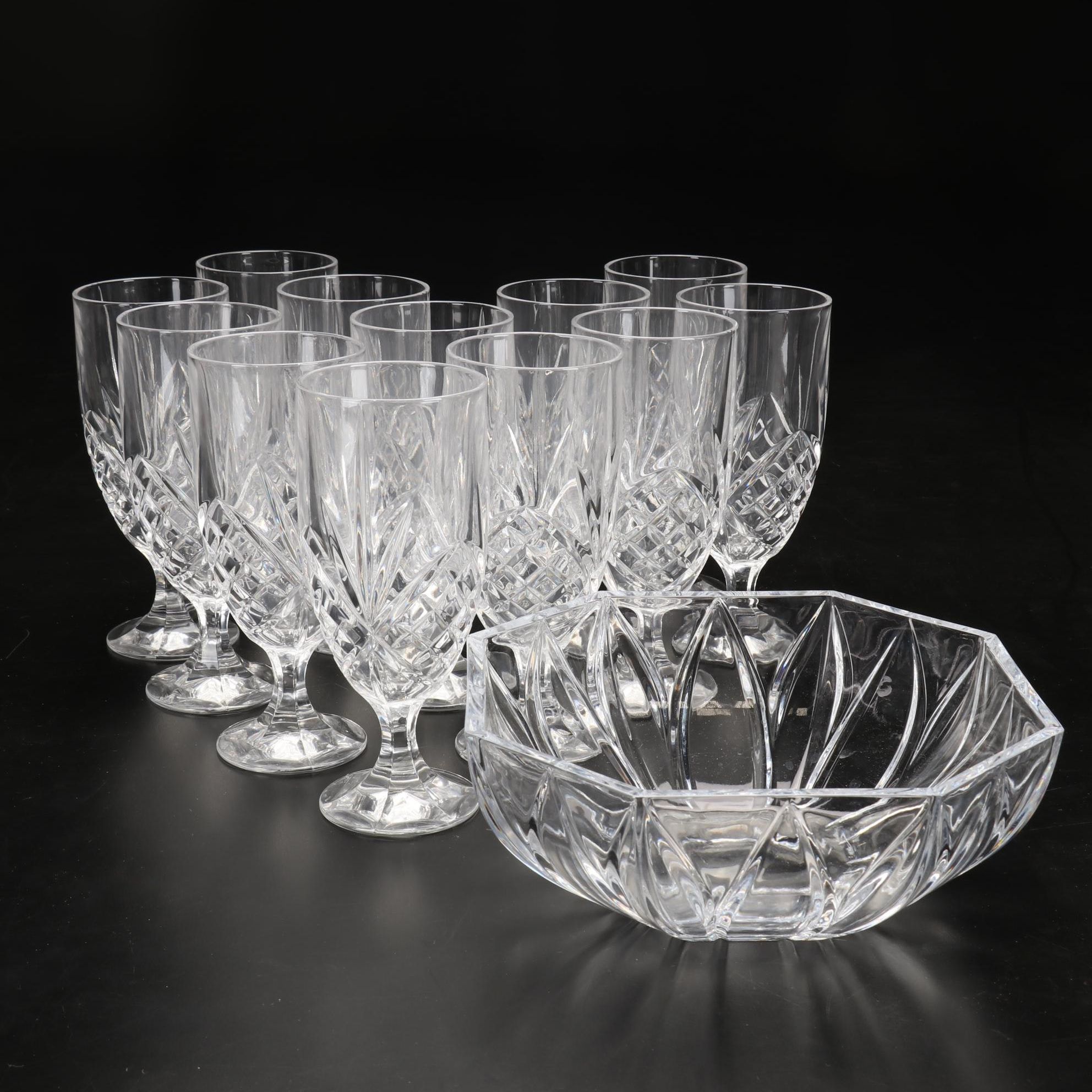 Godinger "Dublin" Crystal Iced Tea Glasses with Rogaska "Soho" Octagonal Bowl