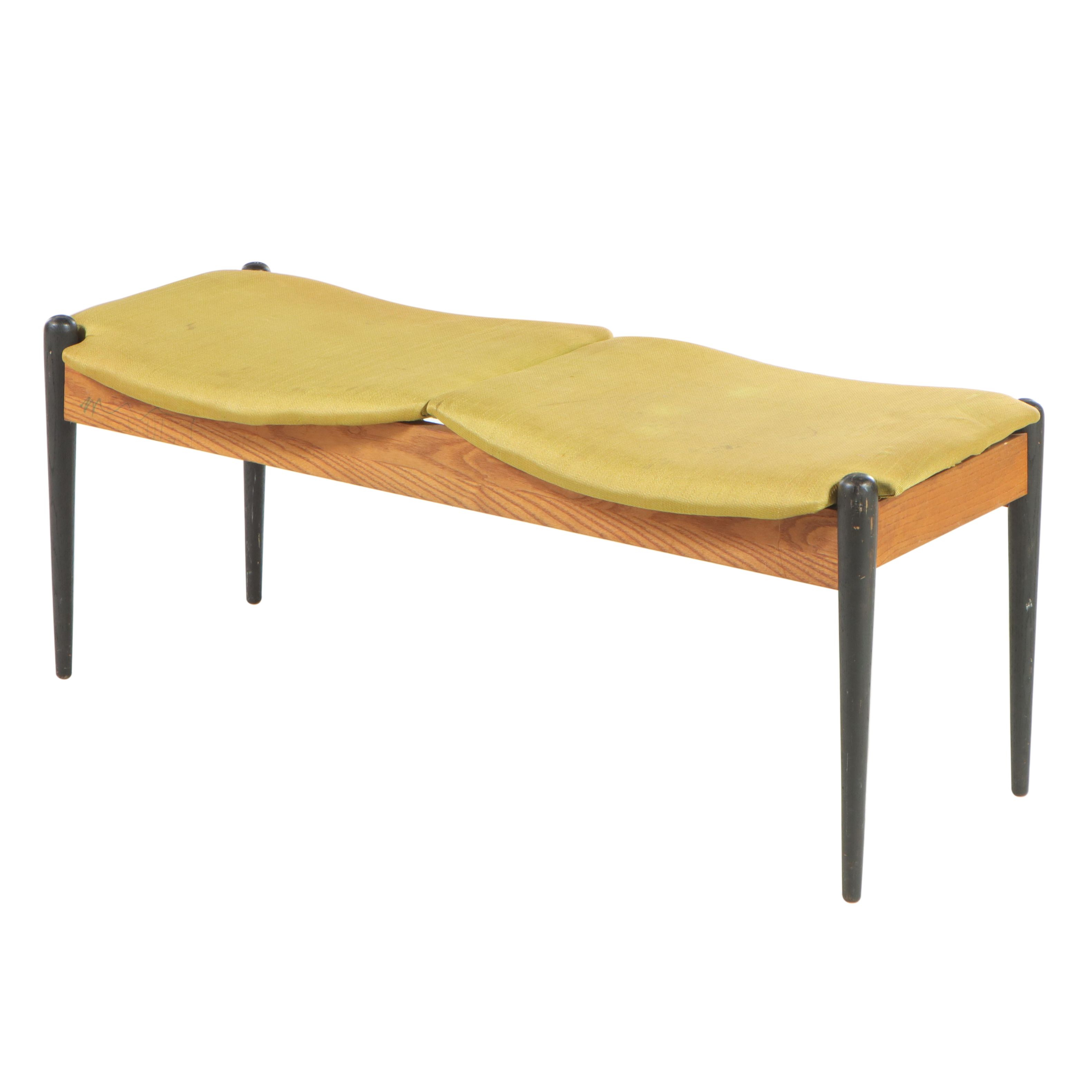 Danish Modern Oak and Parcel-Ebonized Two-Seat Bench
