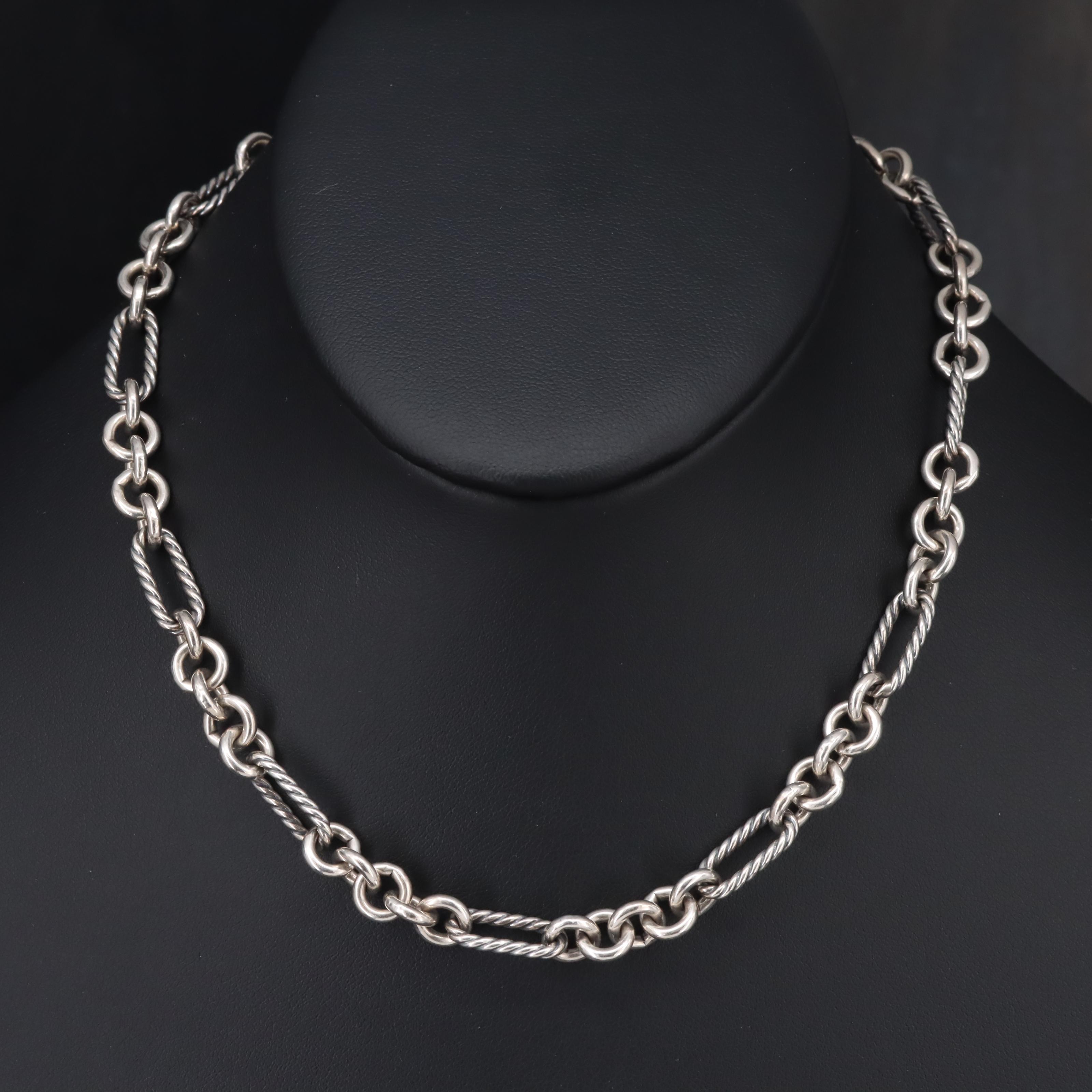 David Yurman Sterling Figaro Chain Necklace with 18K Accent