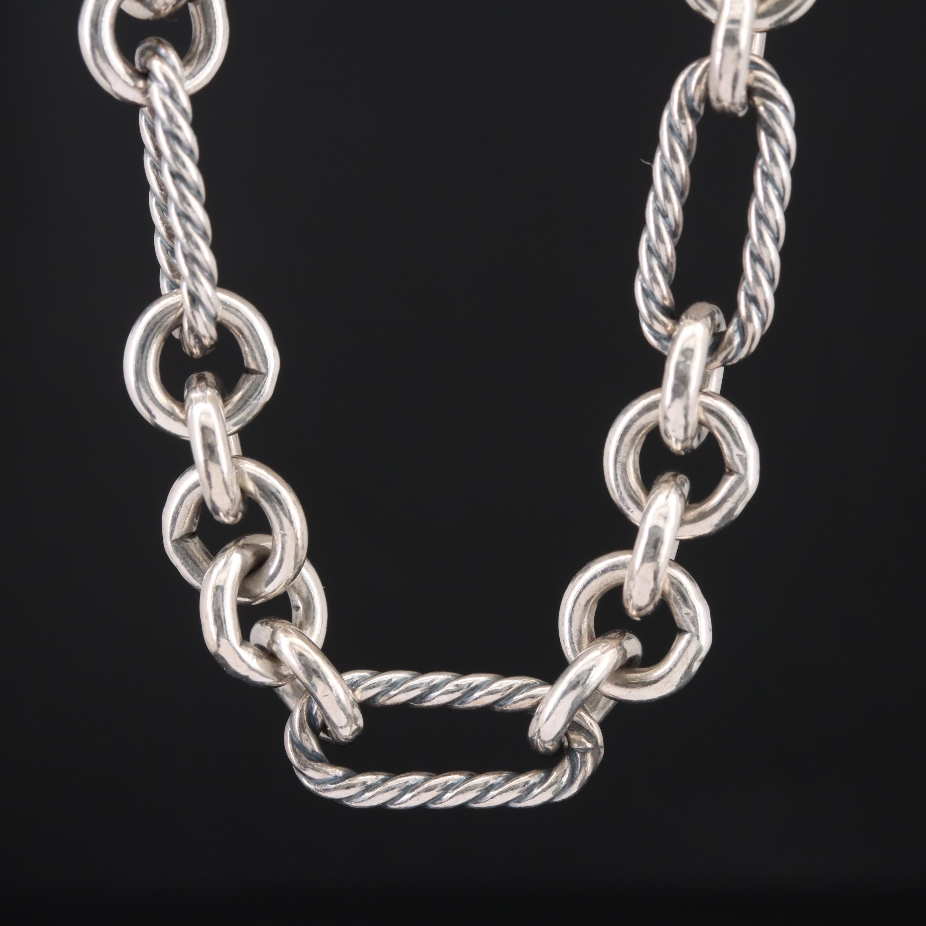 David Yurman Sterling Figaro Chain Necklace with 18K Accent