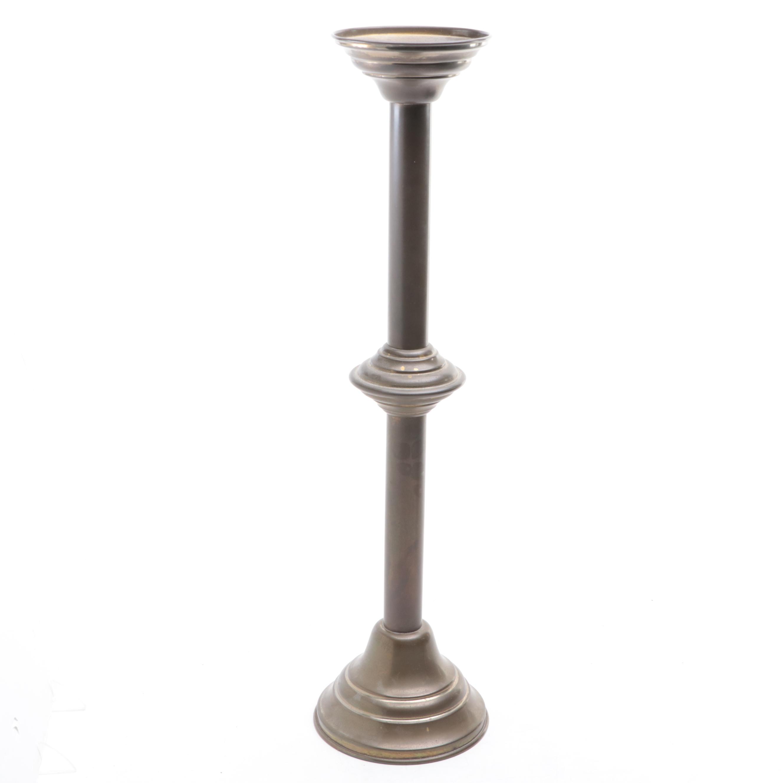 Pair of Tubular Brass Pillar Candle Holders, Mid-20th Century