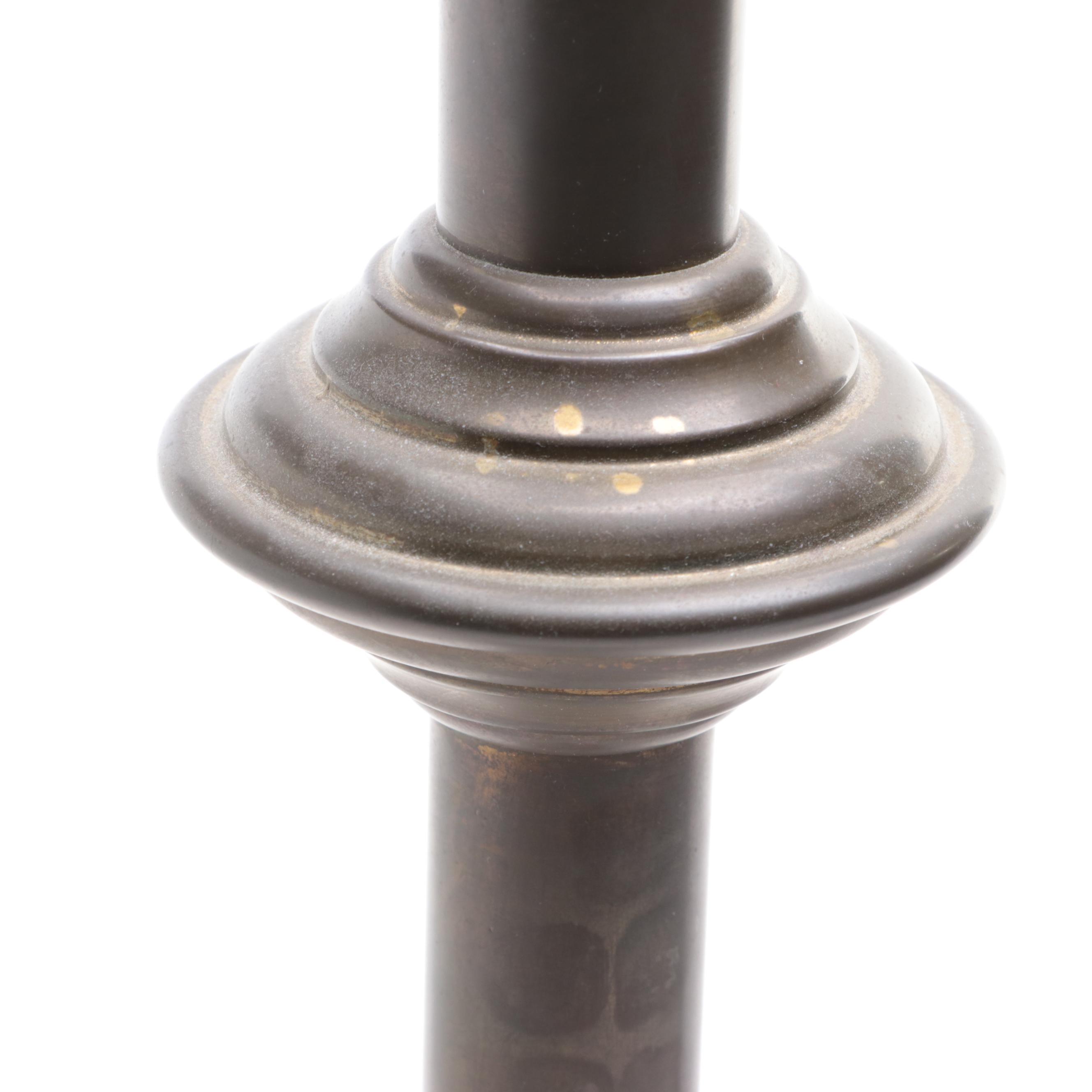 Pair of Tubular Brass Pillar Candle Holders, Mid-20th Century