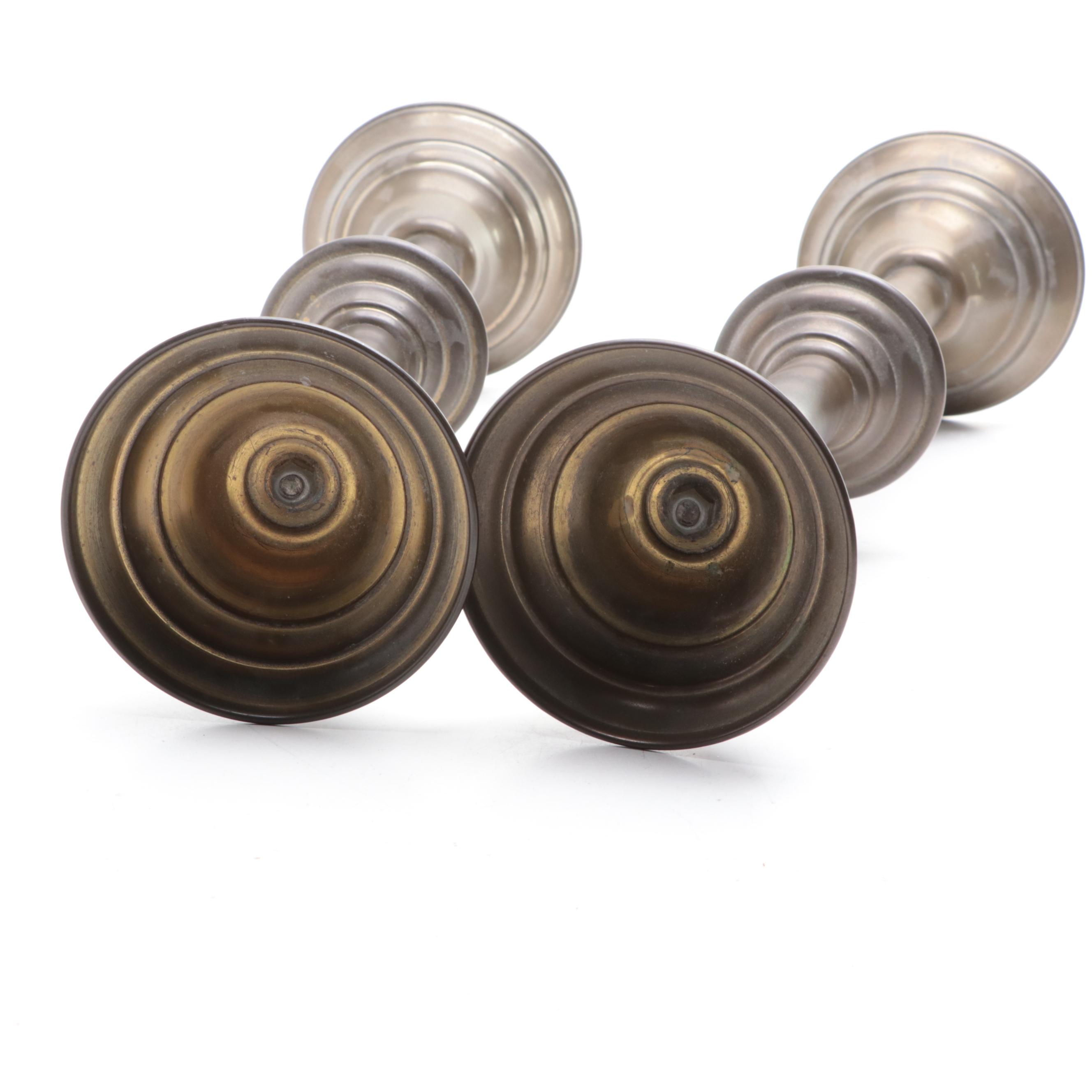 Pair of Tubular Brass Pillar Candle Holders, Mid-20th Century