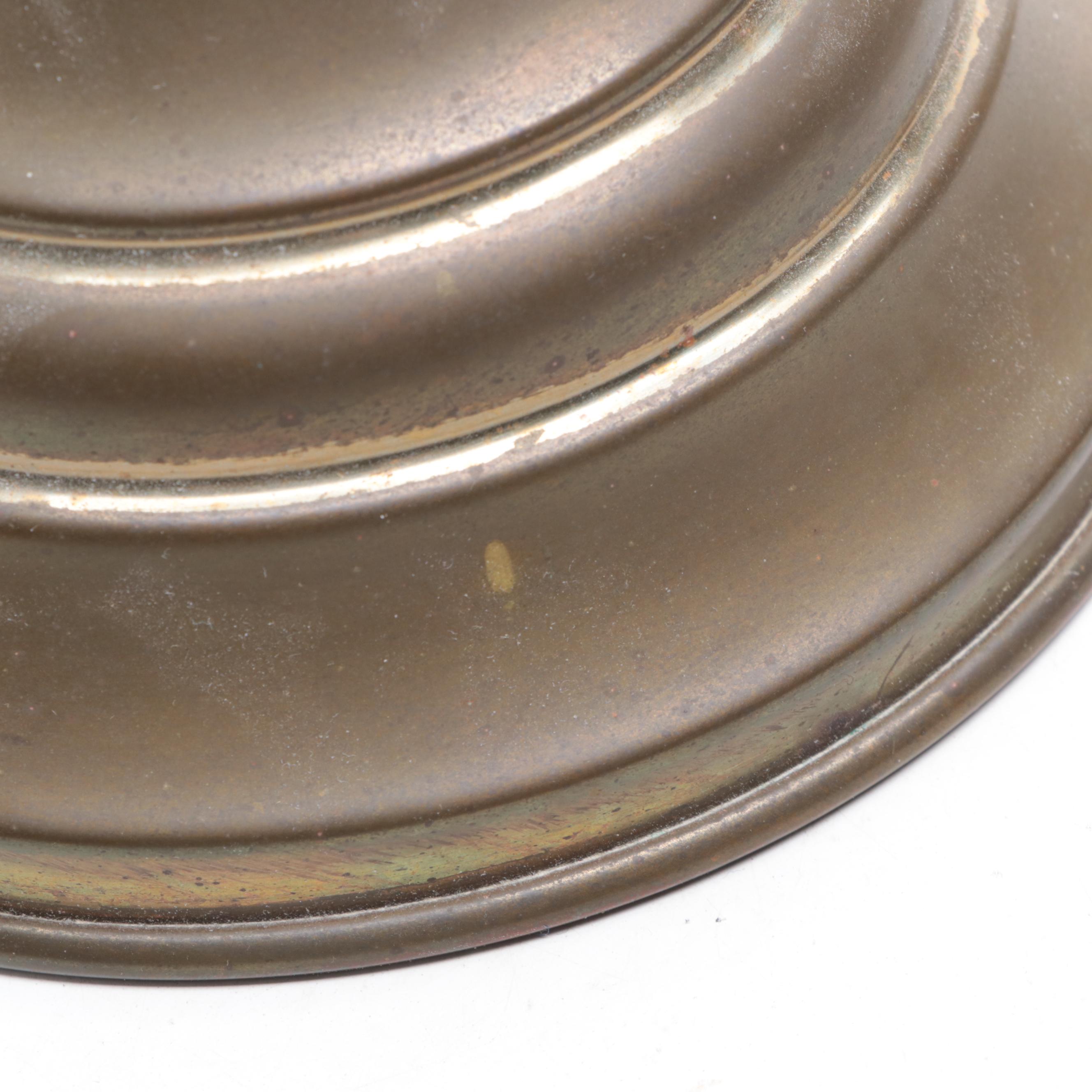 Pair of Tubular Brass Pillar Candle Holders, Mid-20th Century