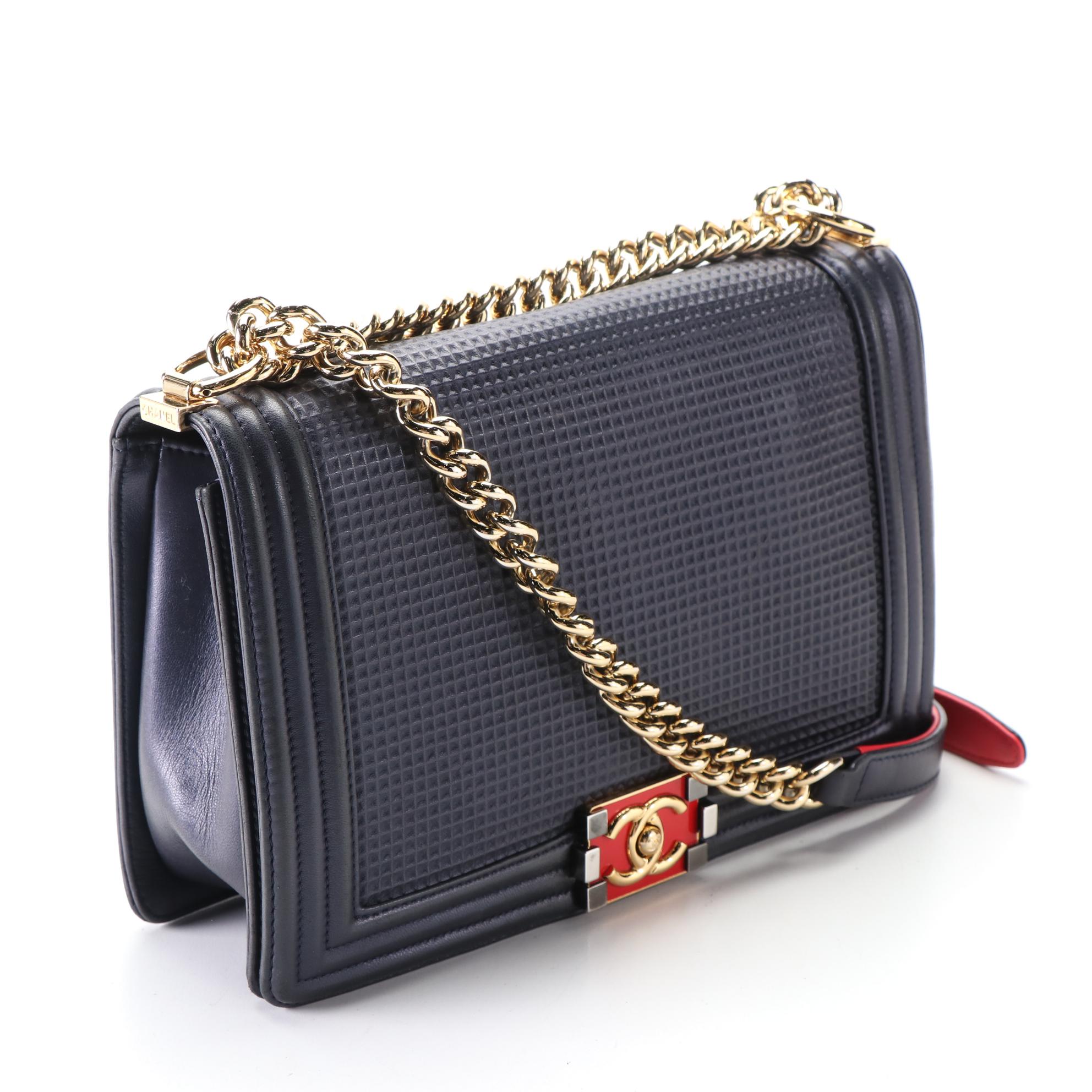Chanel Large Boy Flap Bag in Cube-Embossed Lambskin Leather