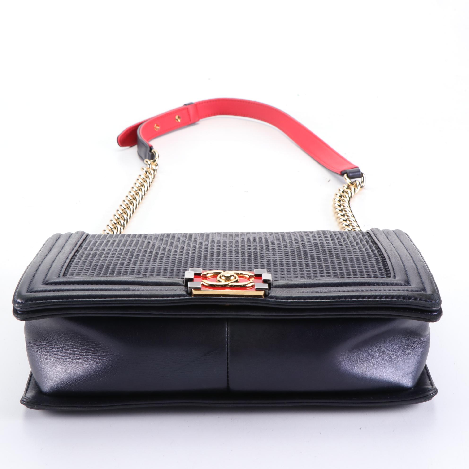 Chanel Large Boy Flap Bag in Cube-Embossed Lambskin Leather