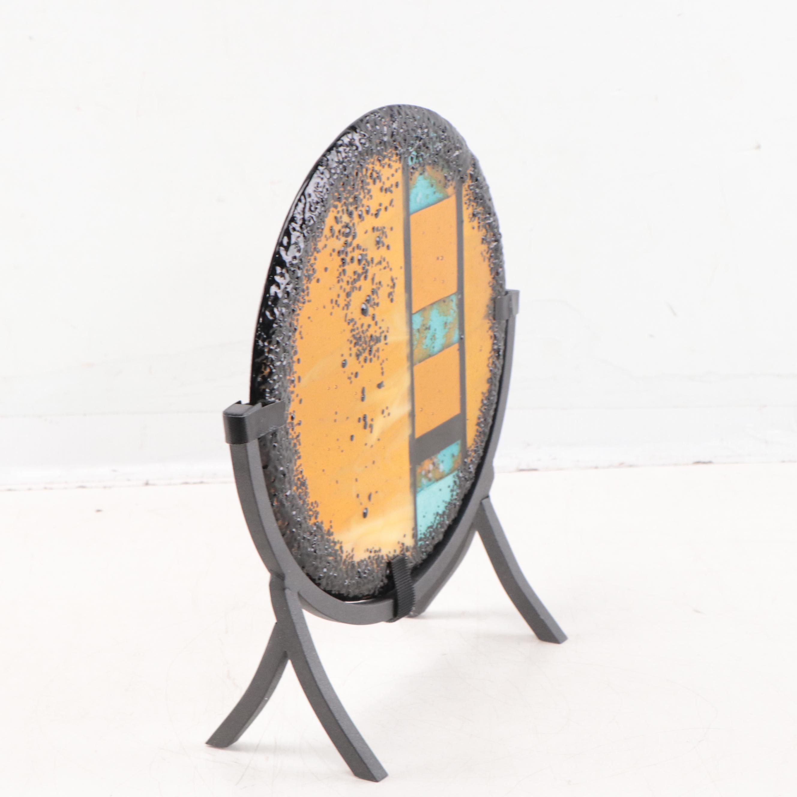 Ann Klem Fused Glass Table Sculpture "Quilt Pattern," 2010