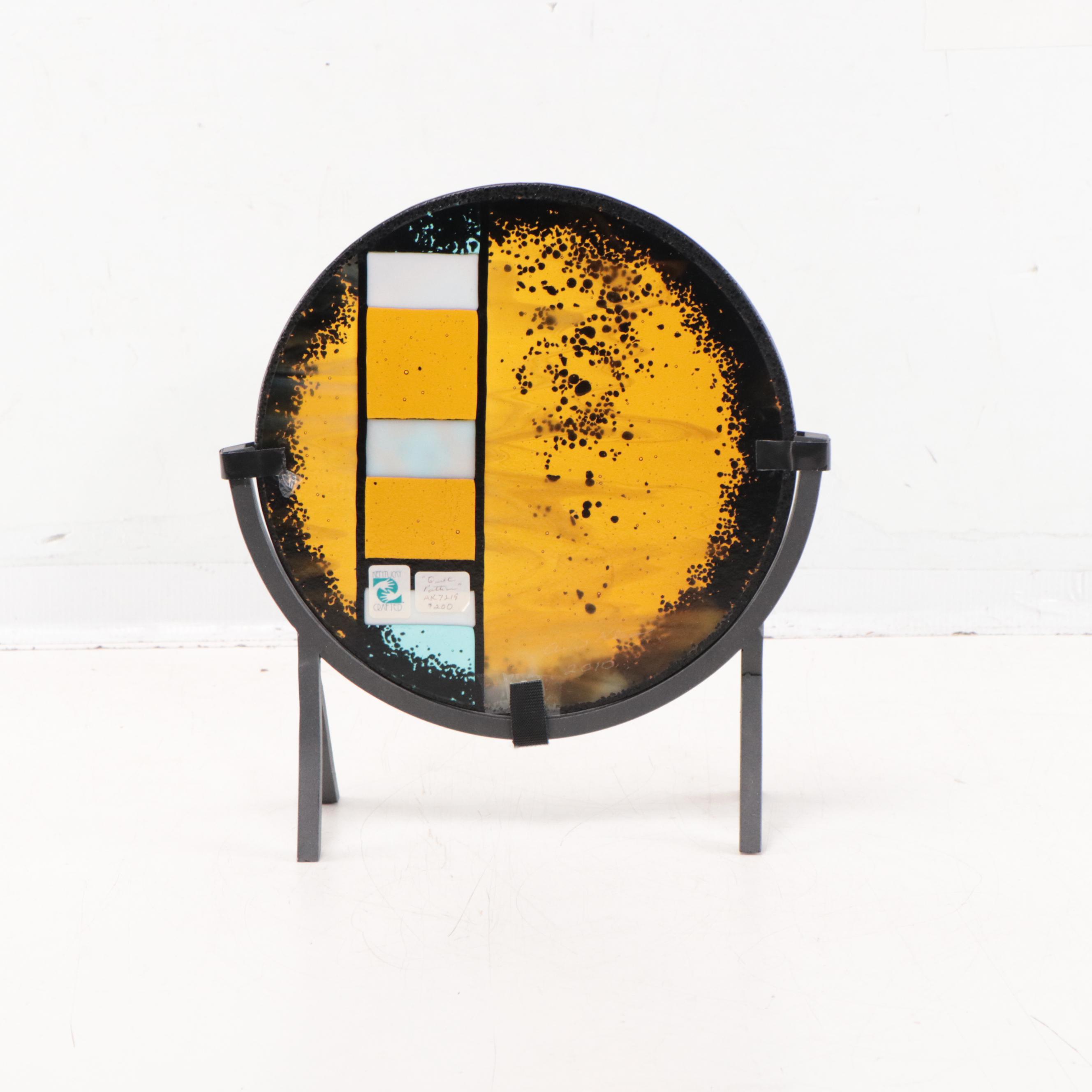 Ann Klem Fused Glass Table Sculpture "Quilt Pattern," 2010