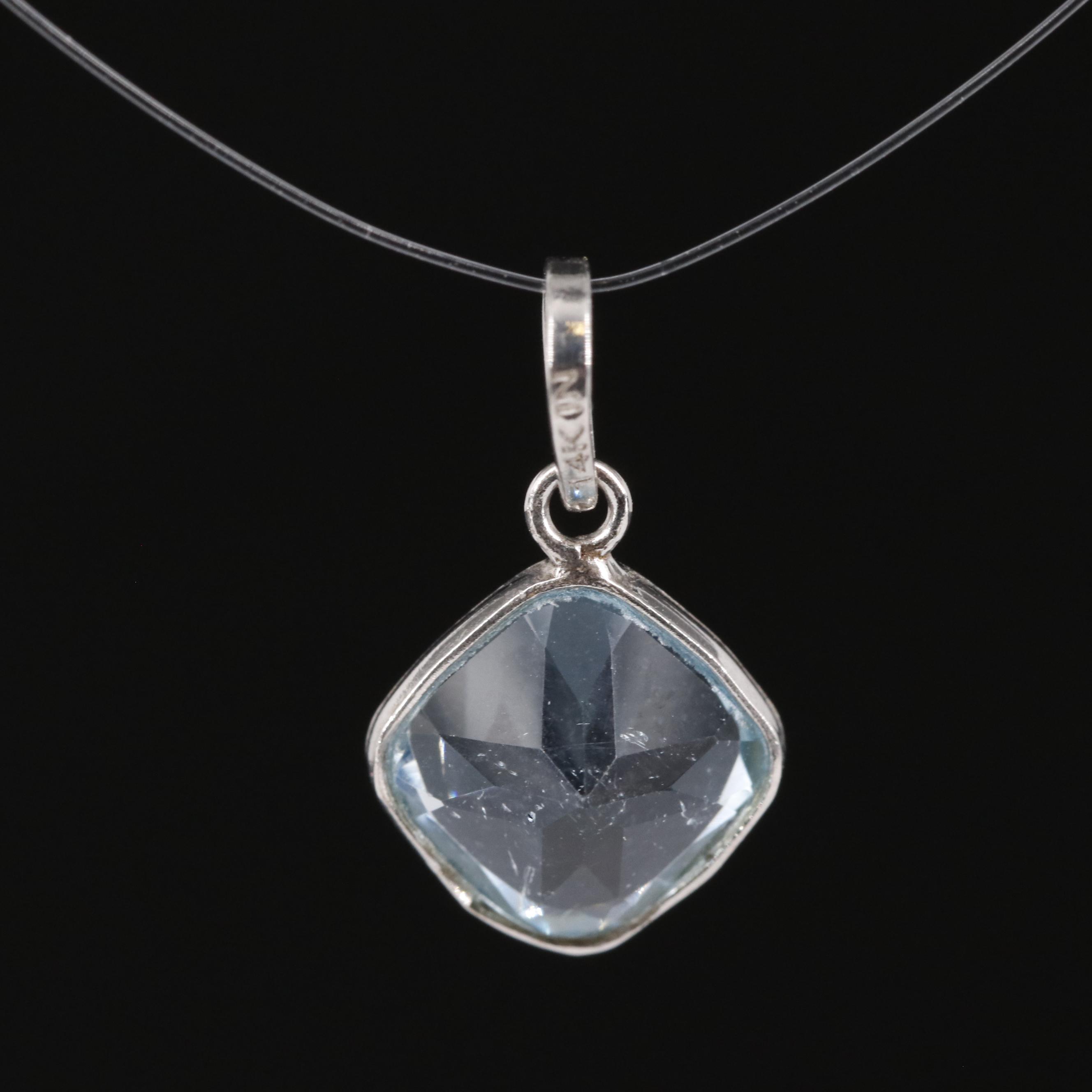 14K Blue Topaz Pendant