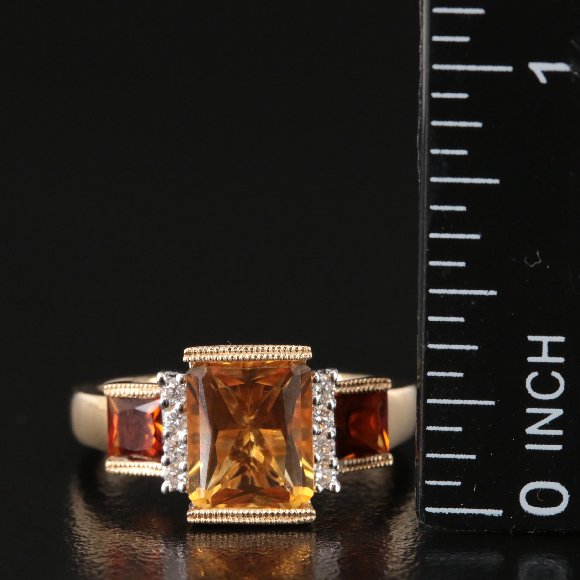 14K Citrine, Garnet and Diamond Ring