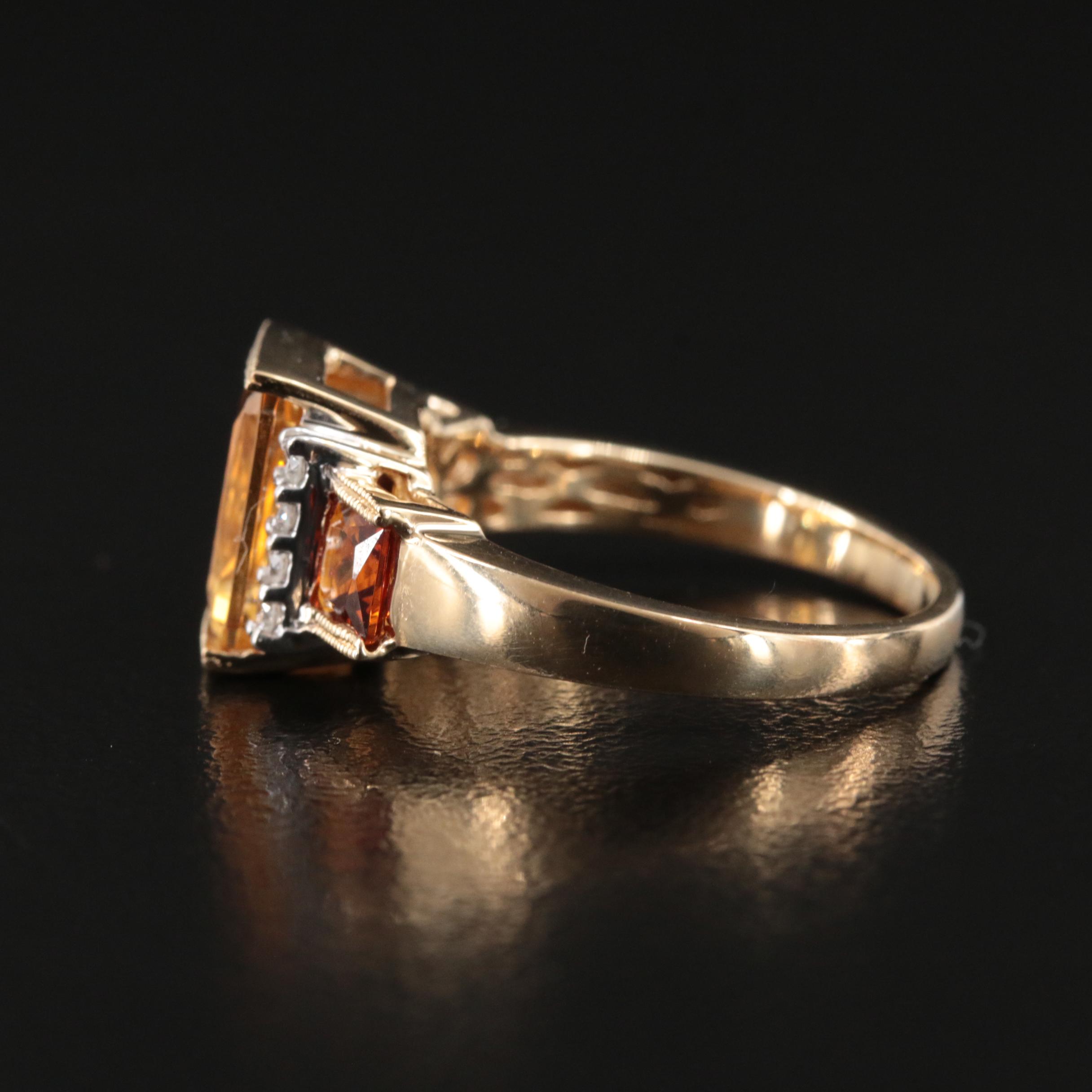 14K Citrine, Garnet and Diamond Ring
