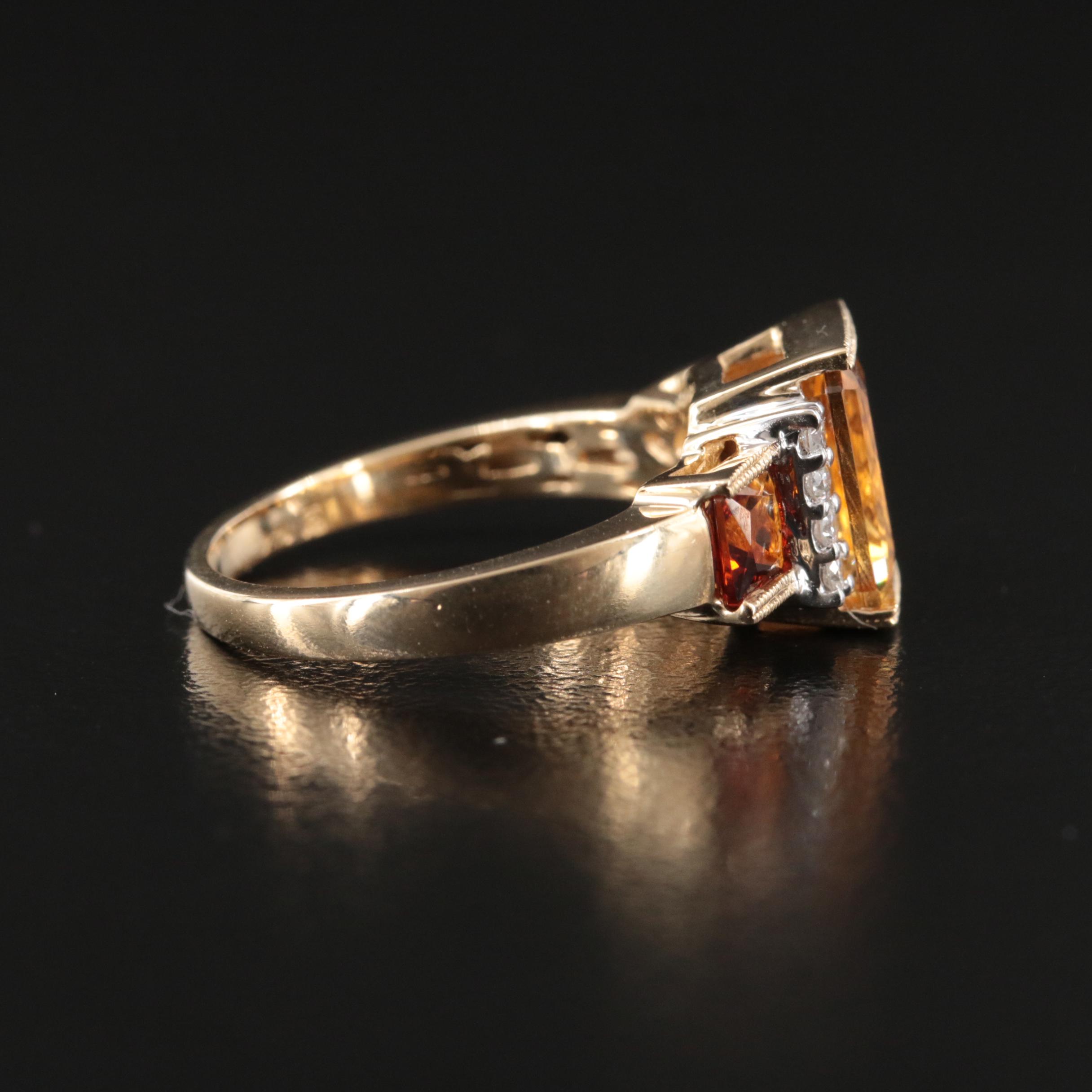 14K Citrine, Garnet and Diamond Ring