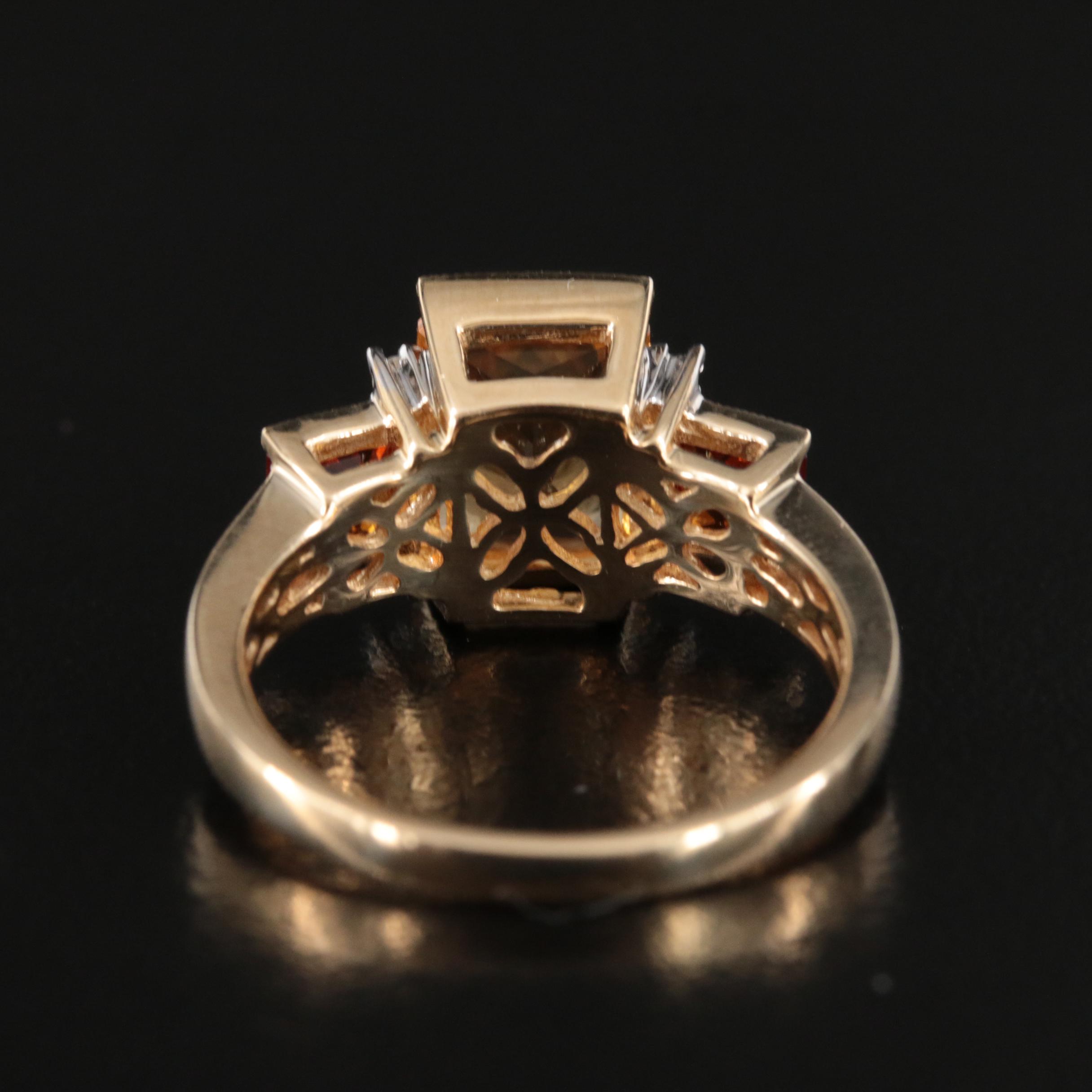 14K Citrine, Garnet and Diamond Ring
