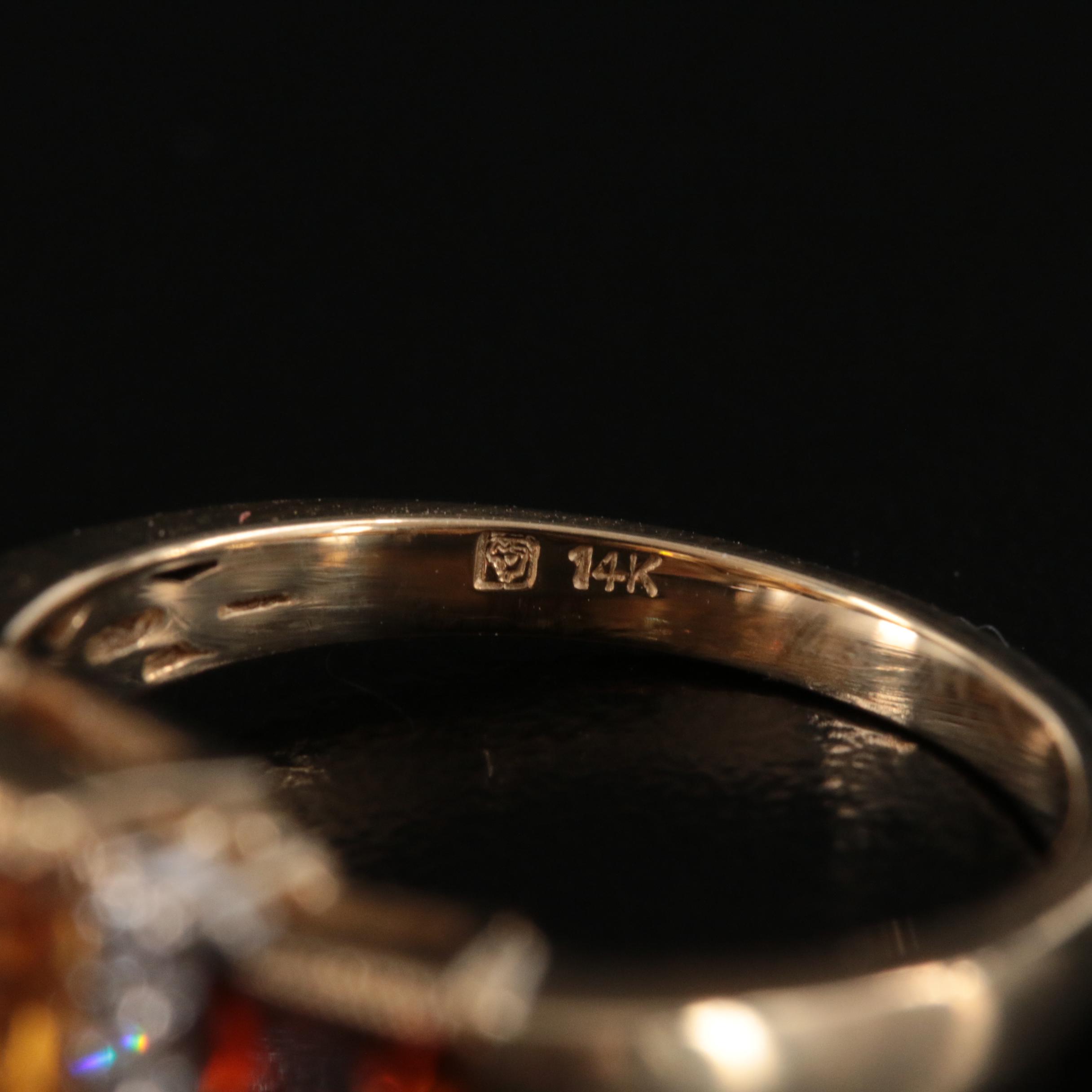 14K Citrine, Garnet and Diamond Ring