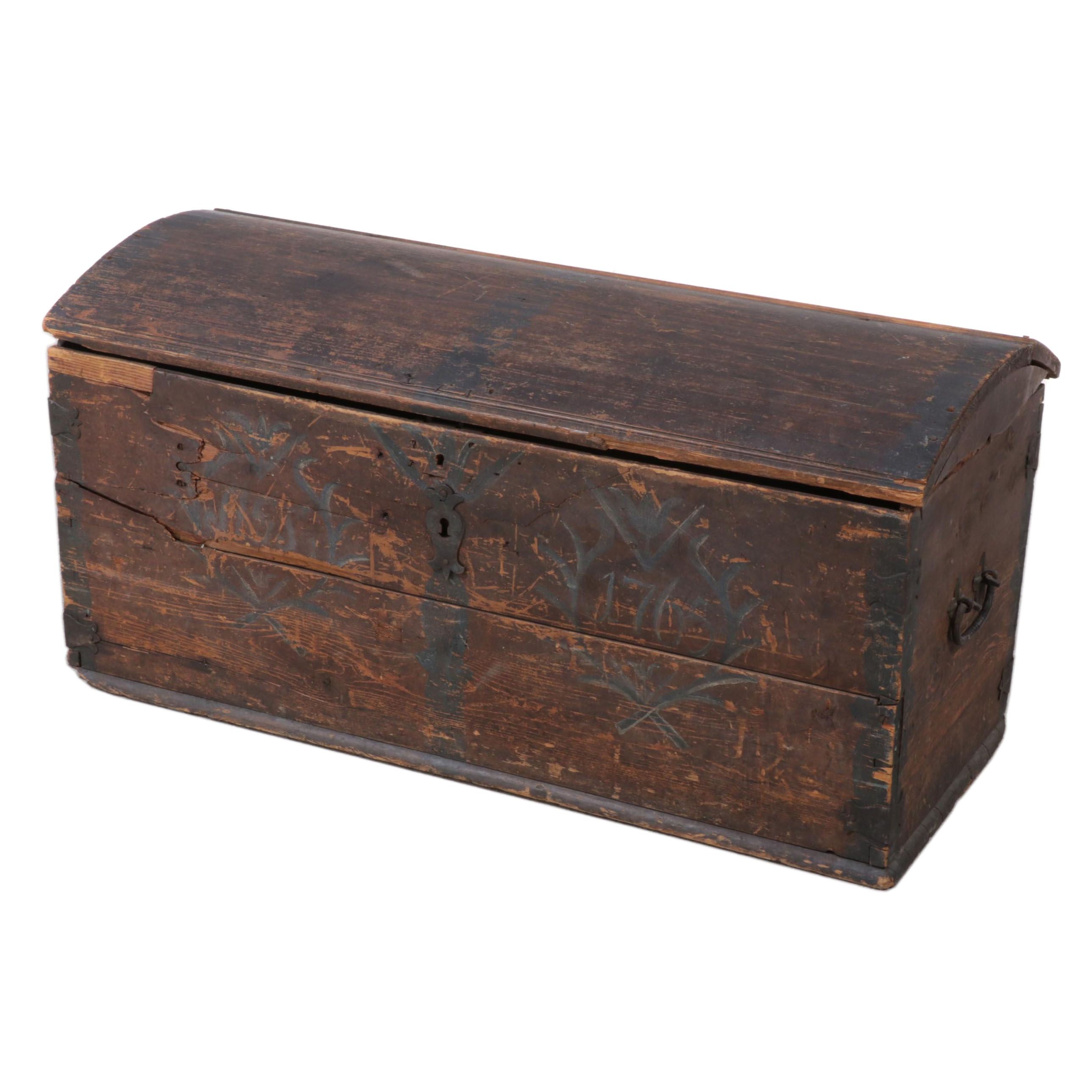 Scandinavian Pine Dome Top Travel Trunk, 19th Century
