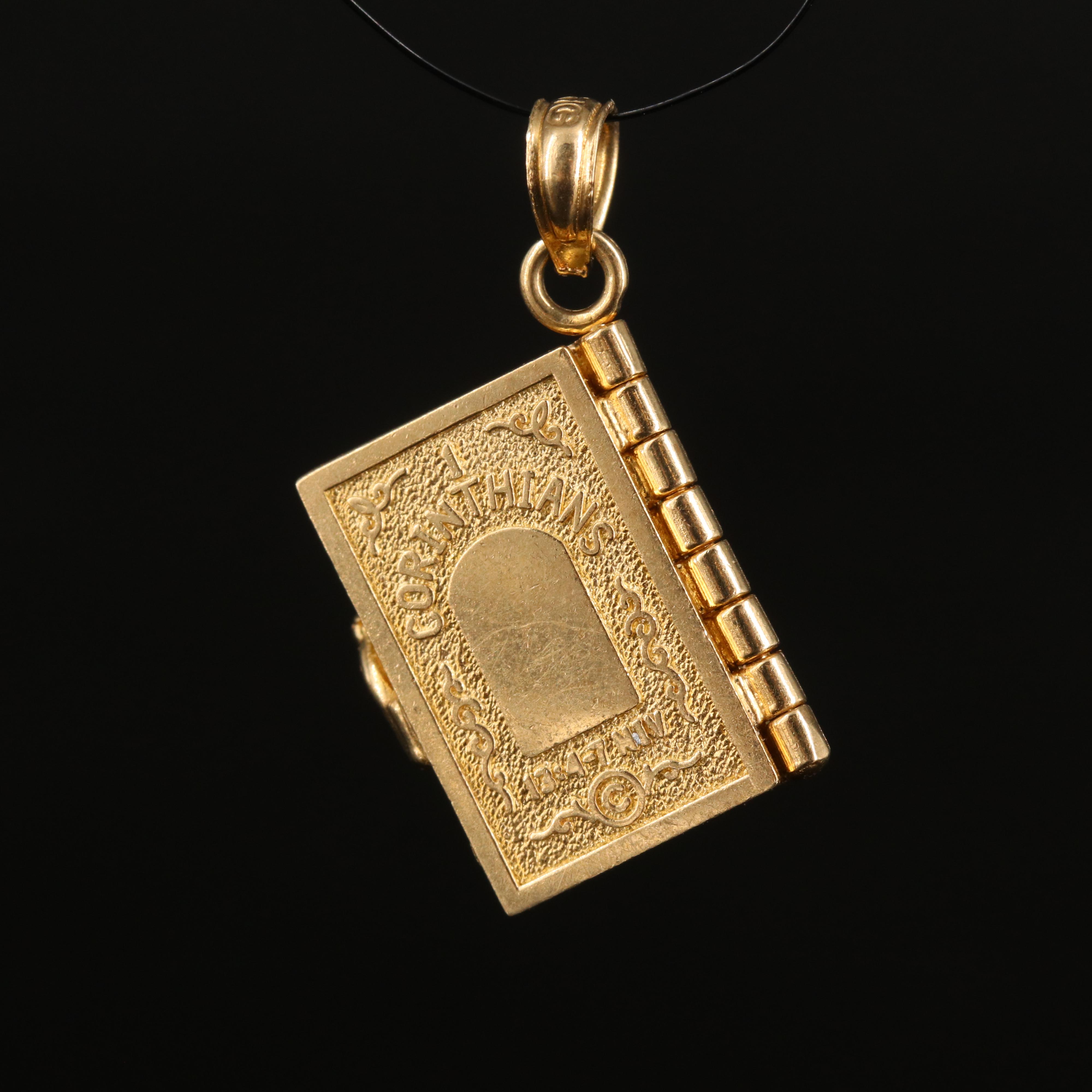 14K Enameled Rose "Love" and 1 Corinthians 13:4-7 Book Charm