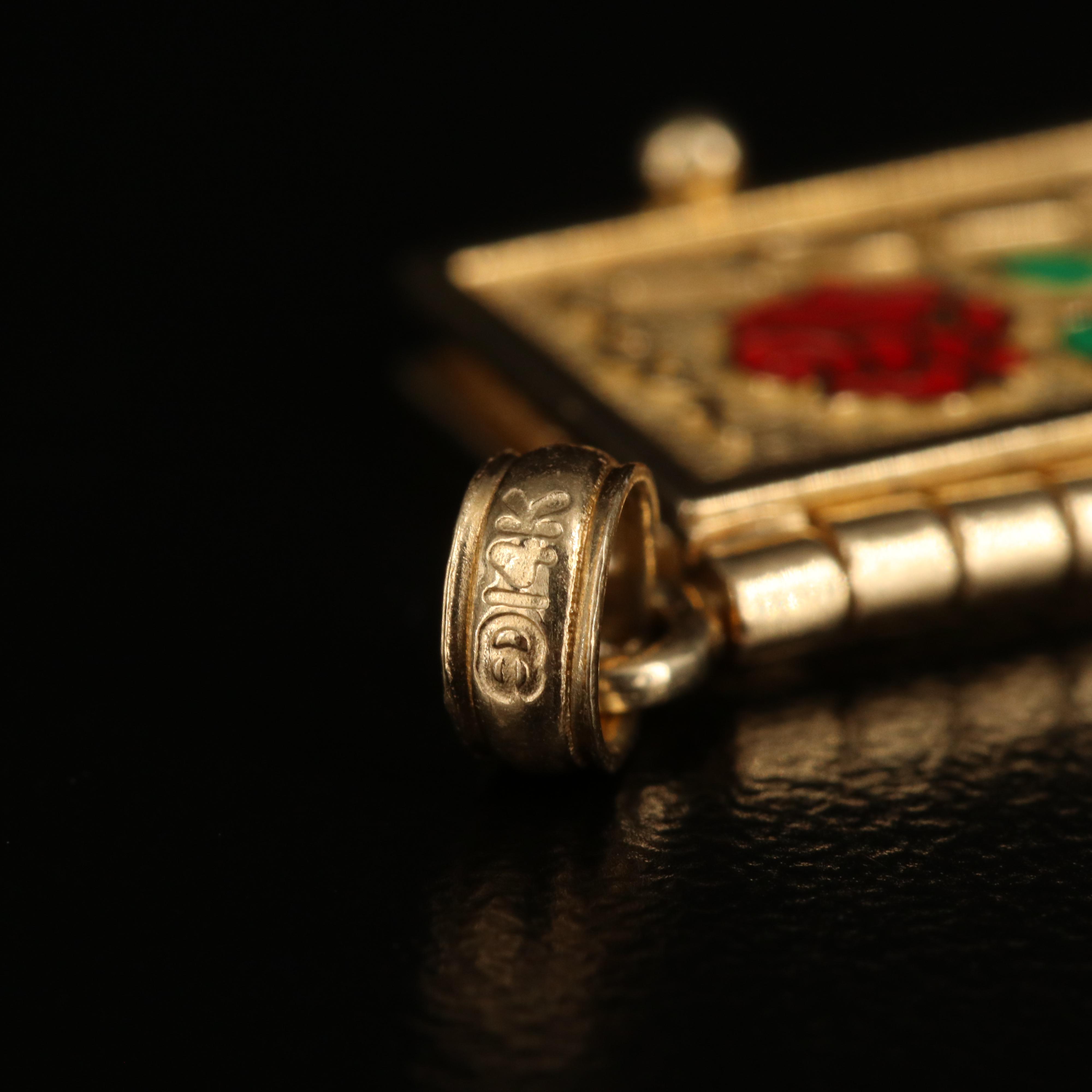 14K Enameled Rose "Love" and 1 Corinthians 13:4-7 Book Charm