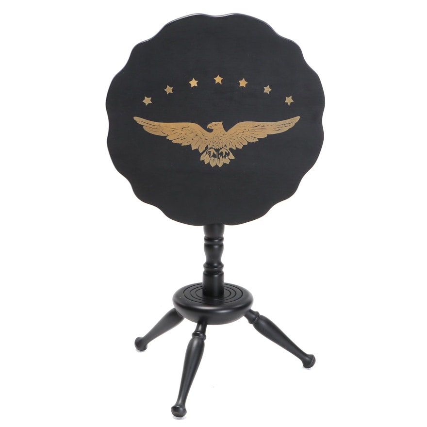 Cornwall Wood Products Ebonized and Gilt-Stenciled Tilt-Top Candlestand