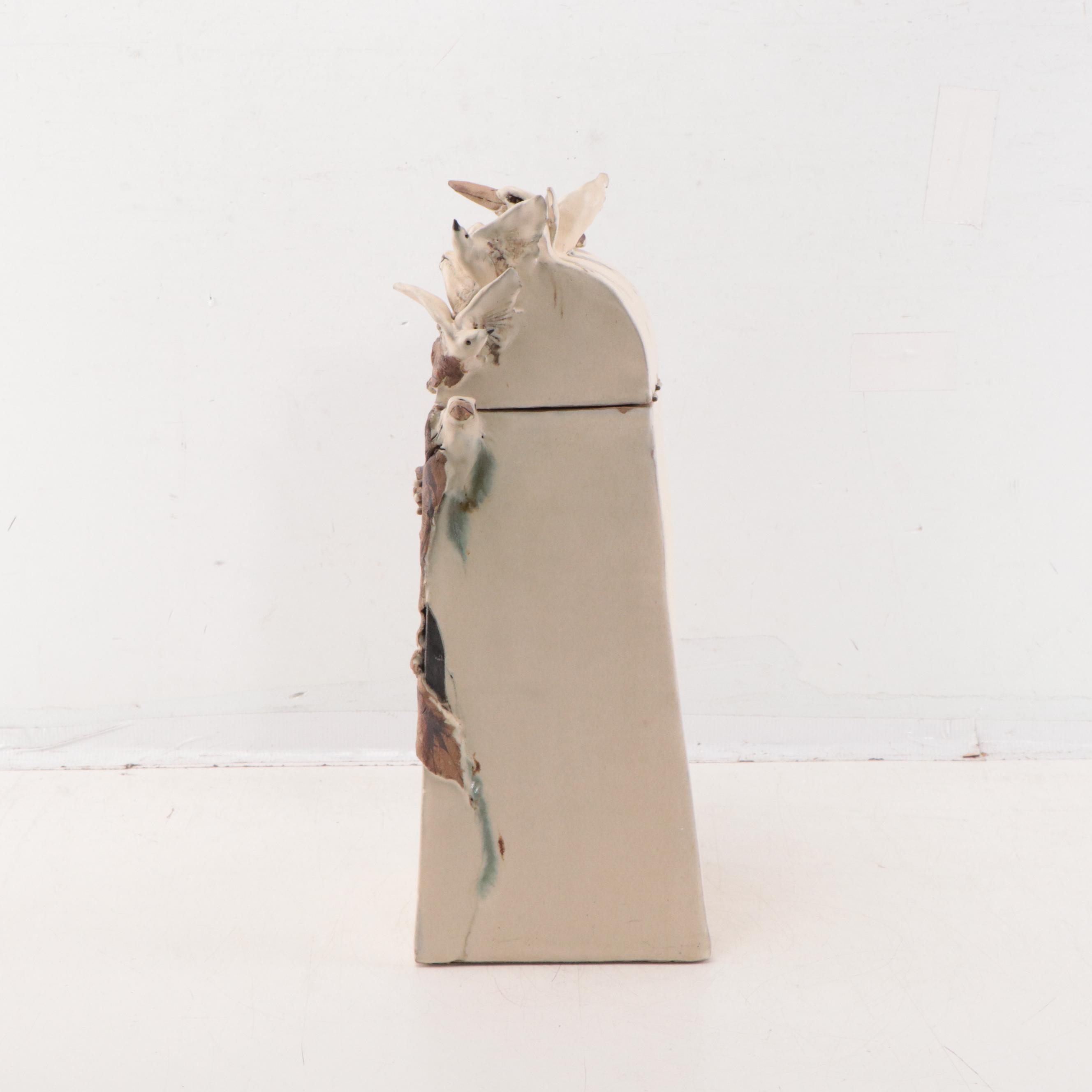 Mary Ann Wurst Art Pottery Hinged Vessel With Seagull Motif, 1995