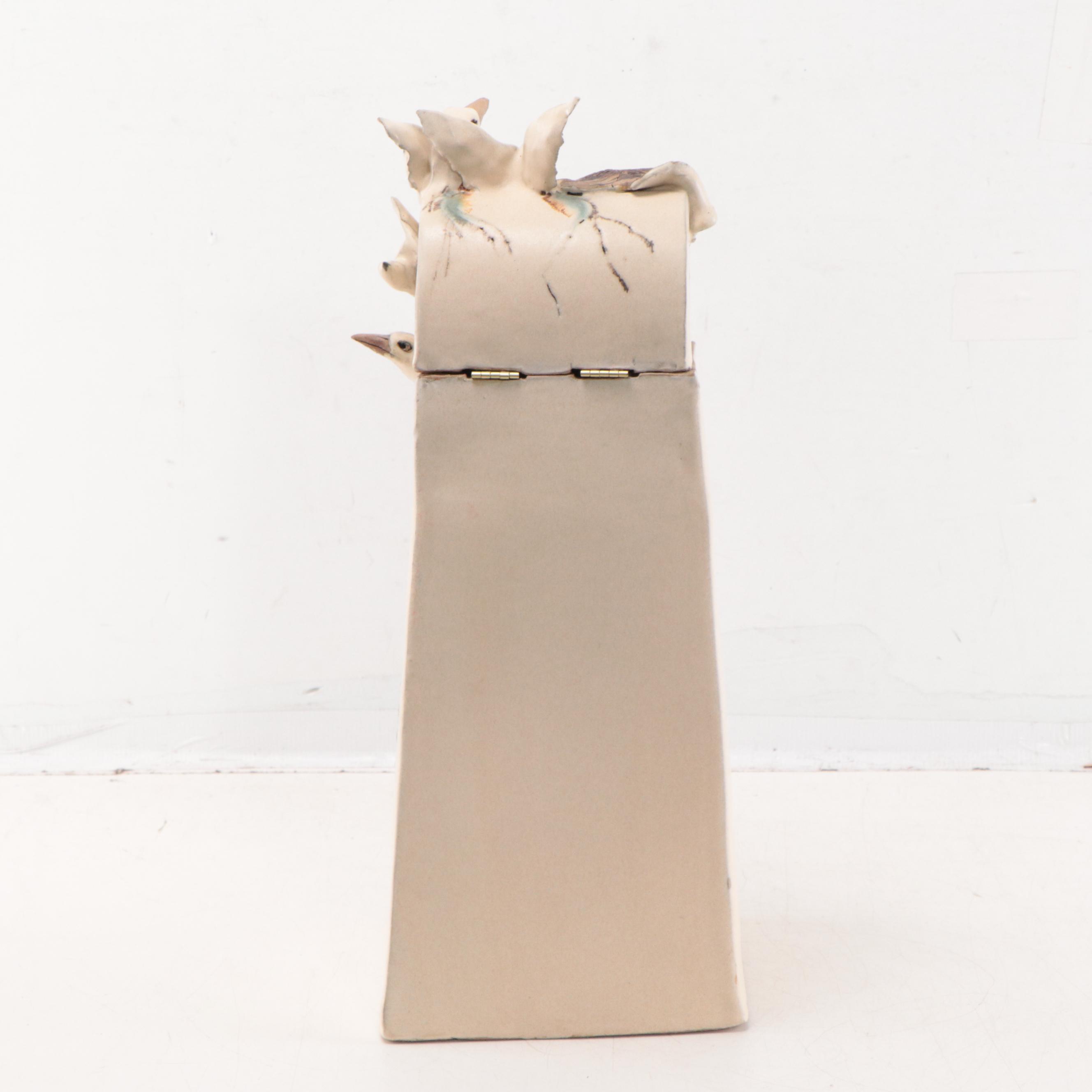 Mary Ann Wurst Art Pottery Hinged Vessel With Seagull Motif, 1995