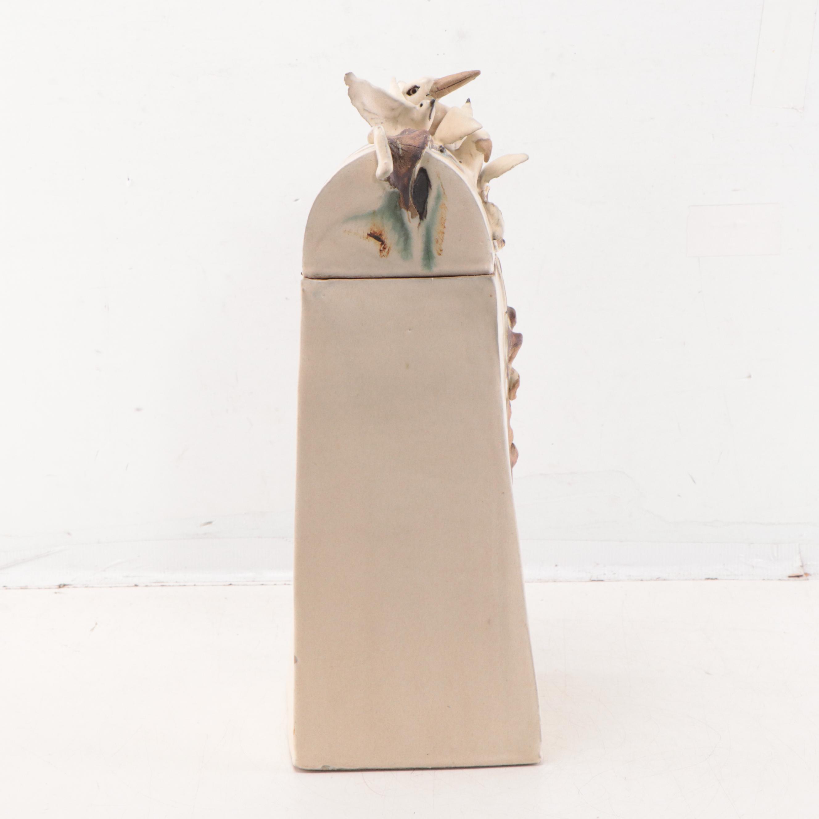 Mary Ann Wurst Art Pottery Hinged Vessel With Seagull Motif, 1995