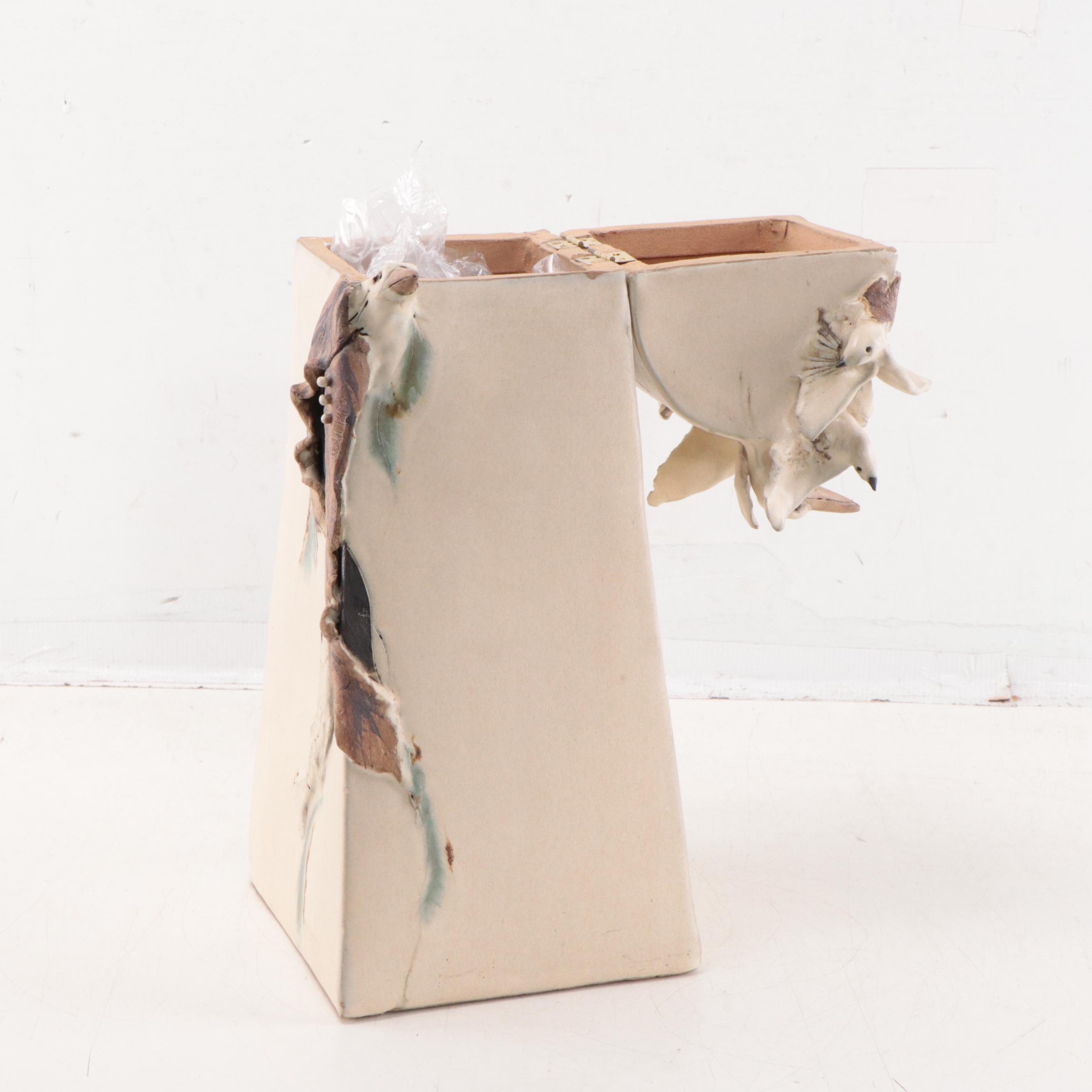 Mary Ann Wurst Art Pottery Hinged Vessel With Seagull Motif, 1995