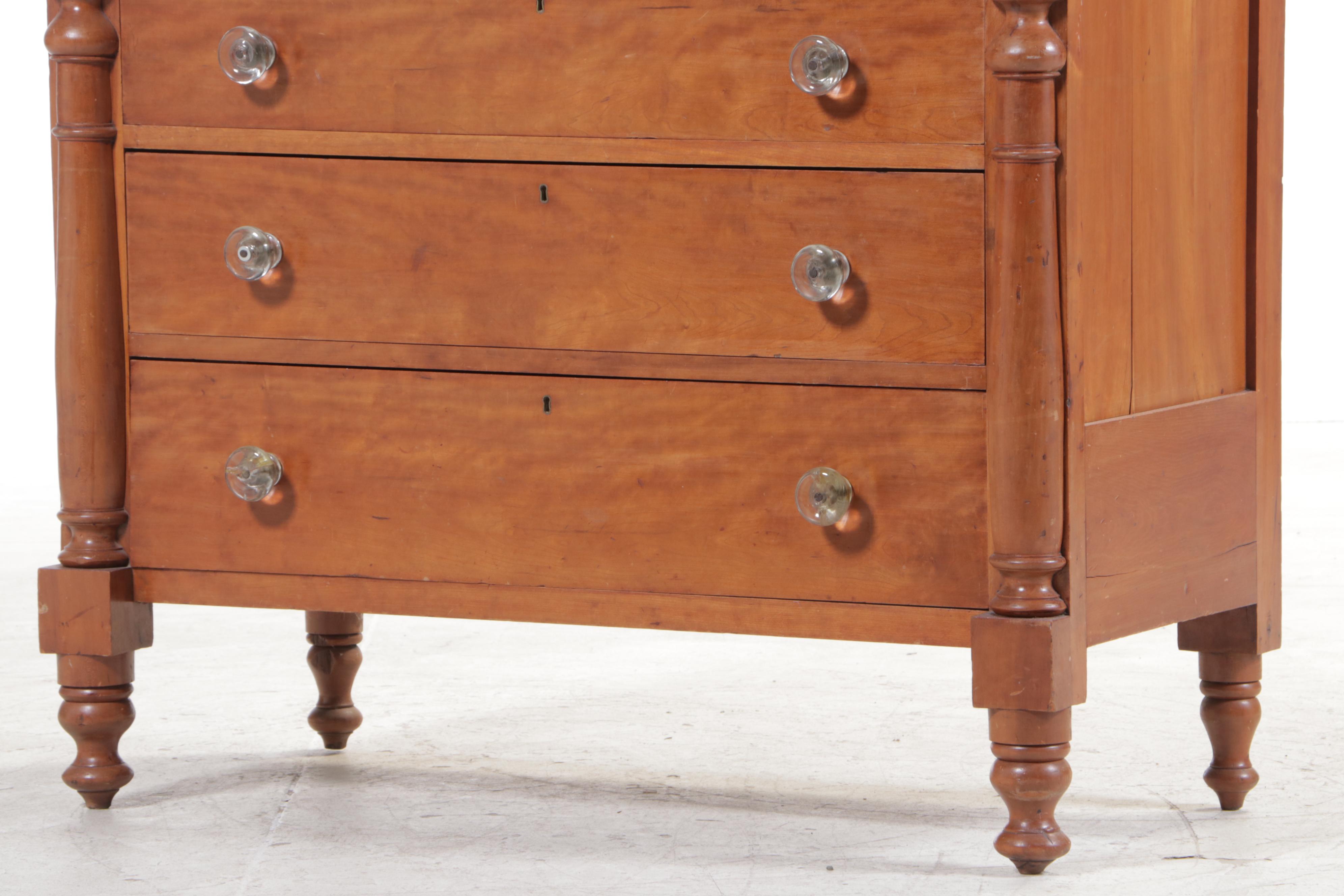 American Empire Cherrywood & Flame Mahogany Four-Drawer Chest, Mid-19th Century