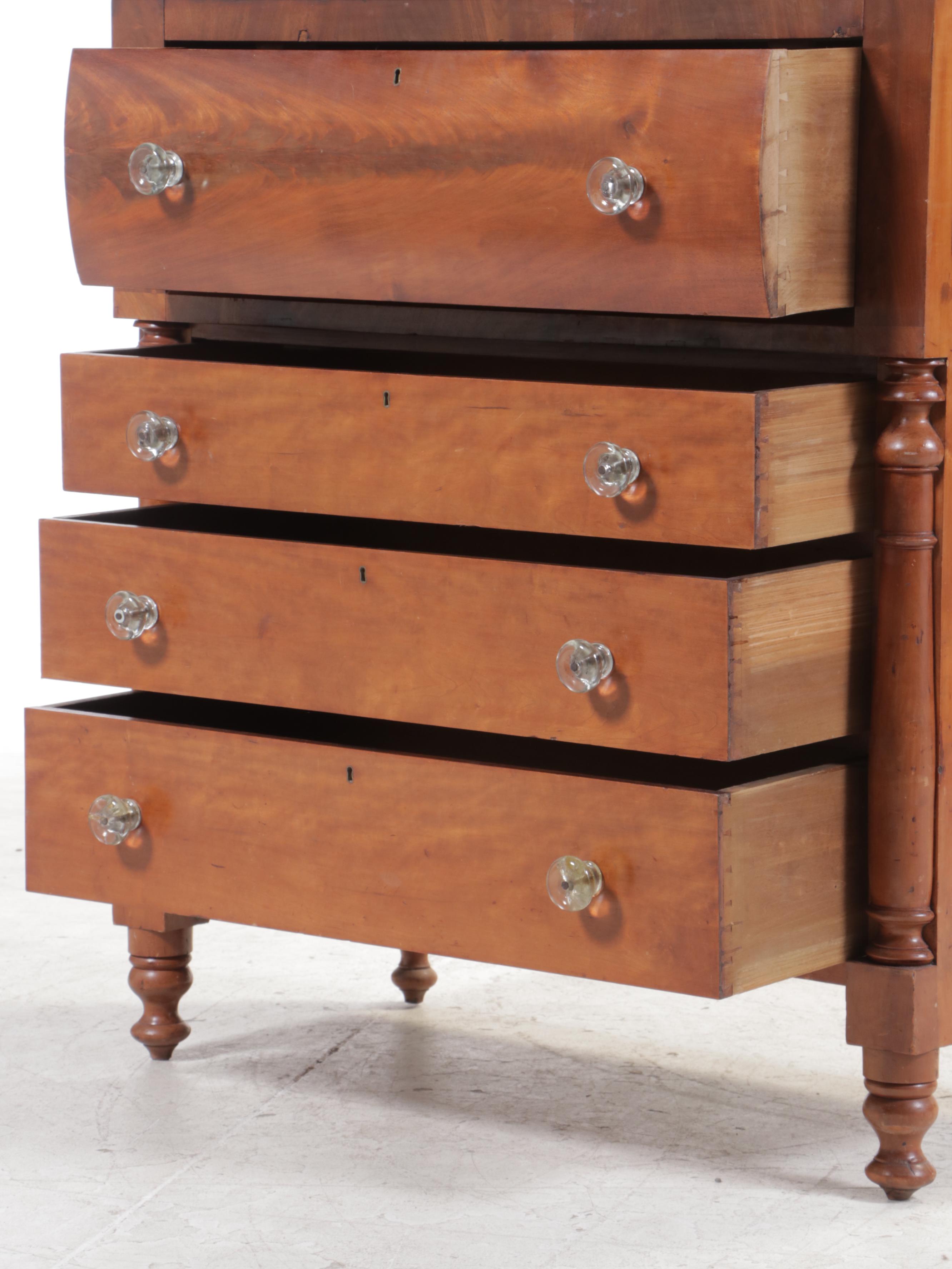 American Empire Cherrywood & Flame Mahogany Four-Drawer Chest, Mid-19th Century