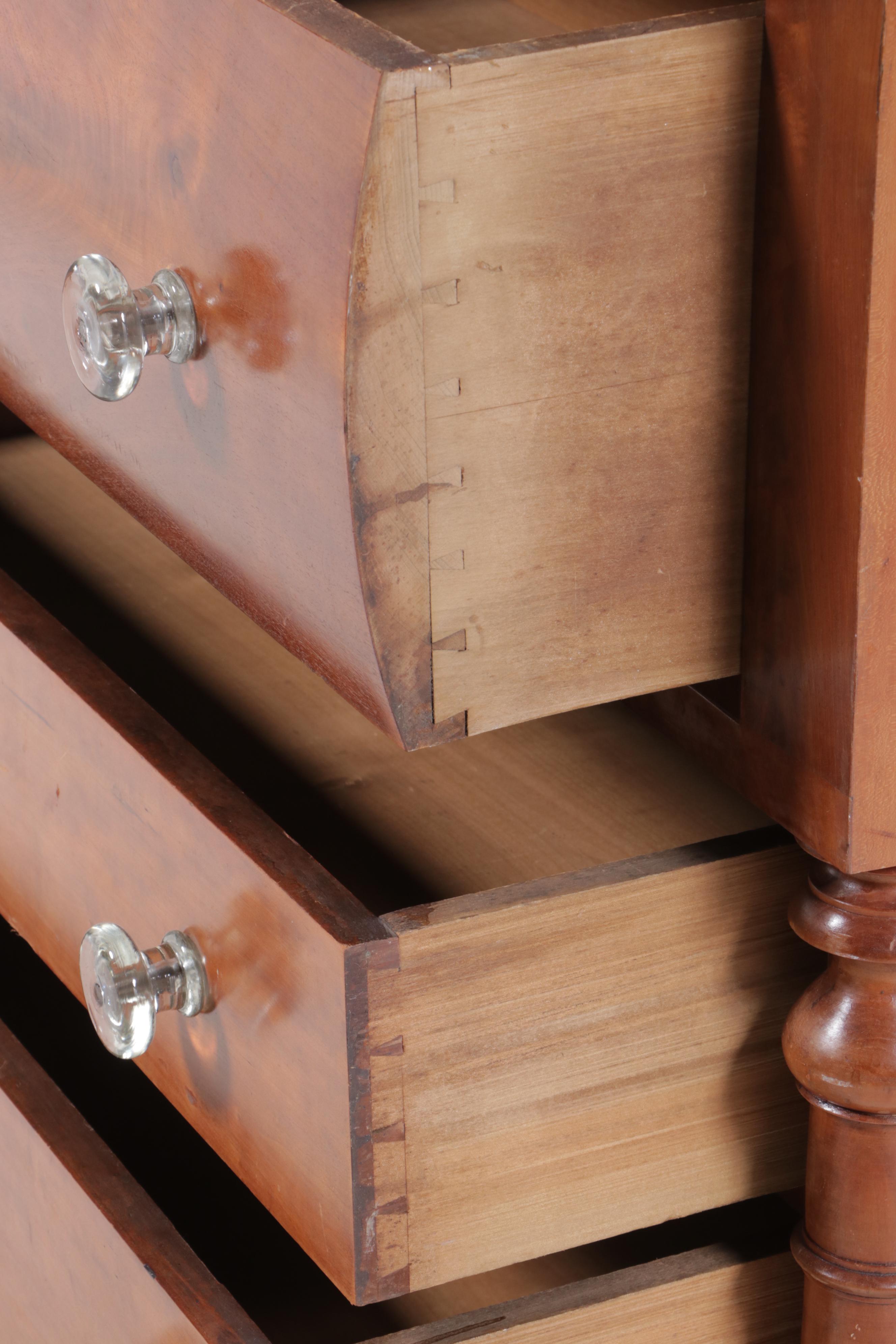 American Empire Cherrywood & Flame Mahogany Four-Drawer Chest, Mid-19th Century