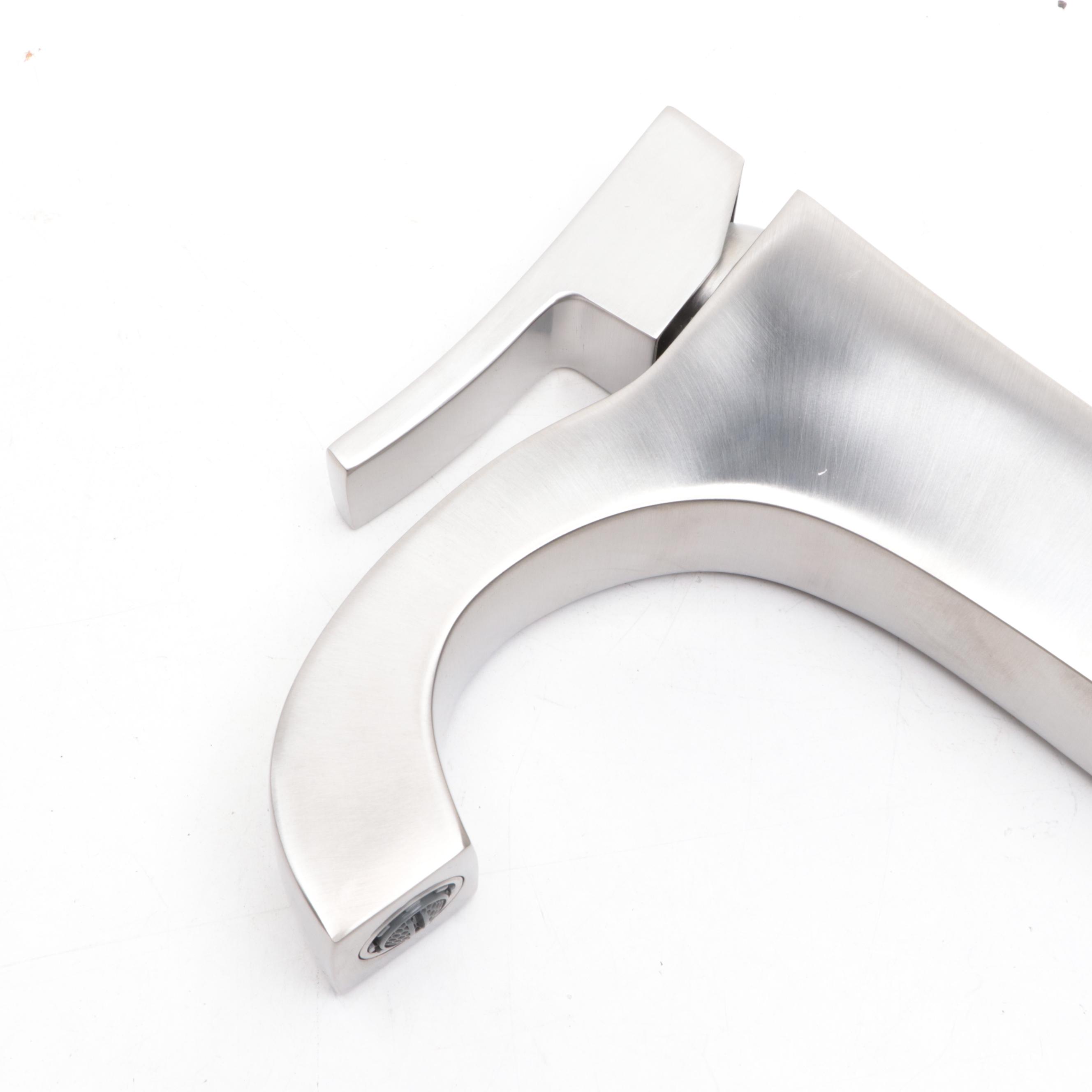 Brushed Nickel Finish Single-Hole Lever Handle Bathroom Faucet with Pop-Up Drain