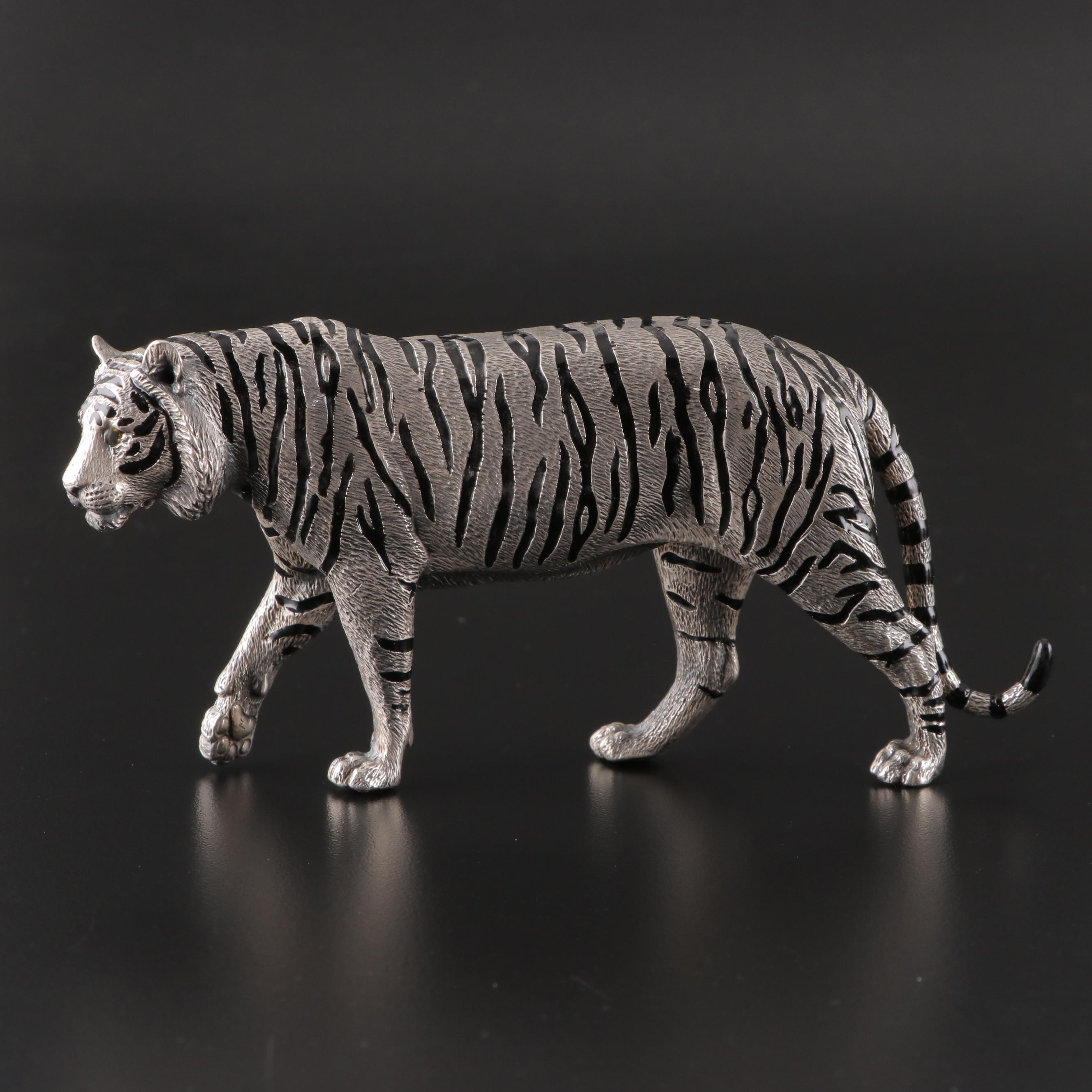 Buccellati Italian Electroform Sterling Silver Bengal Tiger and Panda Figurines