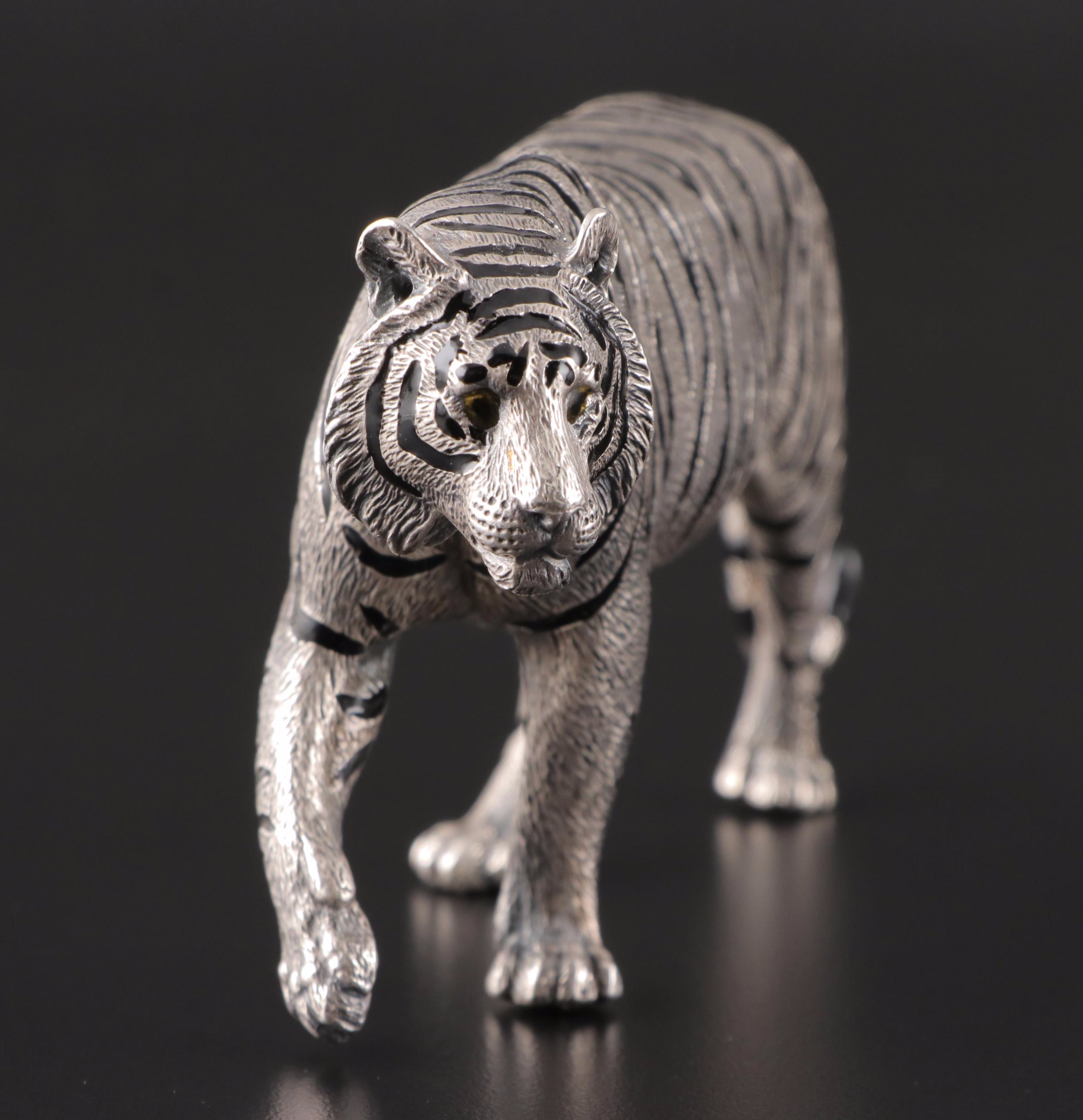 Buccellati Italian Electroform Sterling Silver Bengal Tiger and Panda Figurines