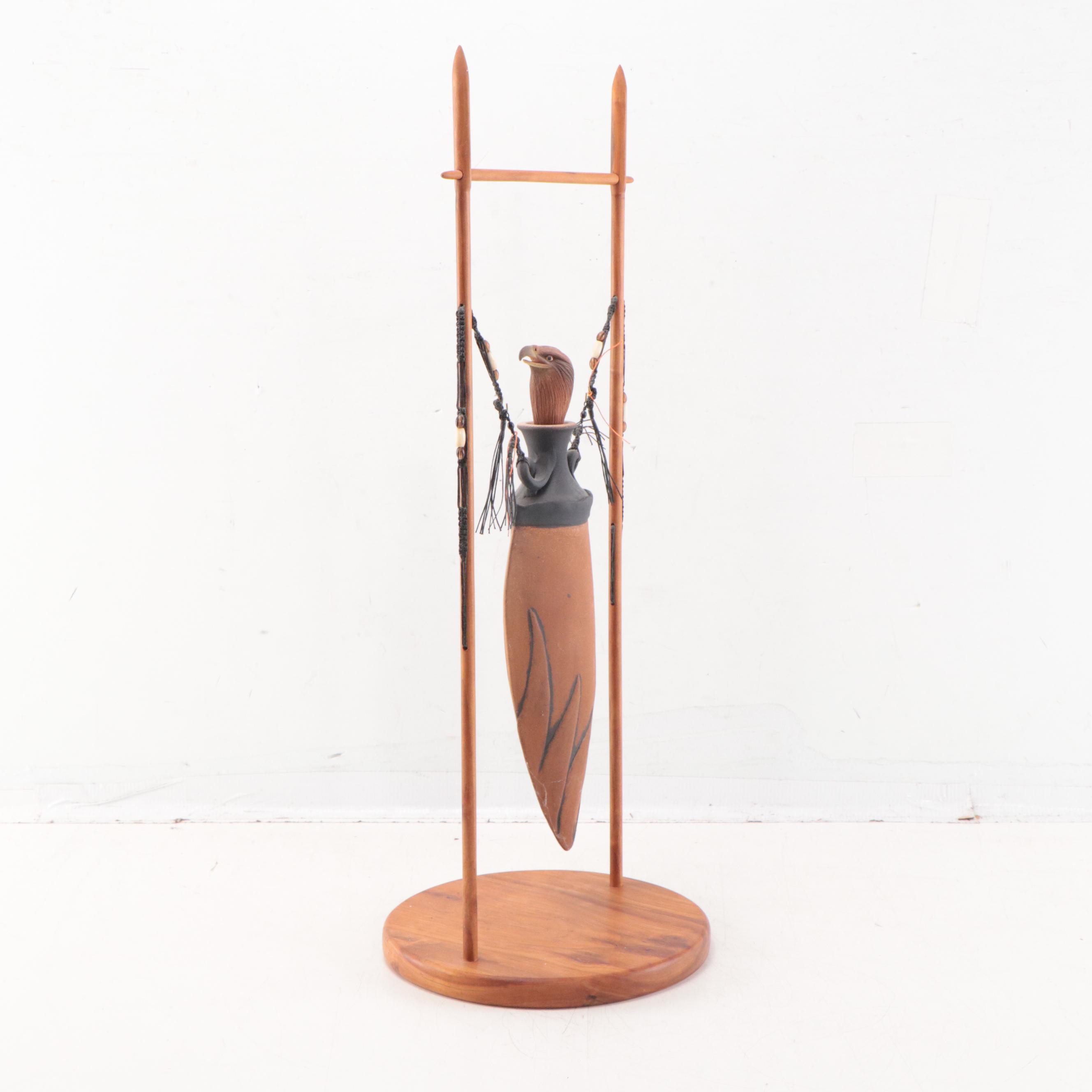 Ken and Pat Larson Ceramic Vessel on Wood Stand, 1996