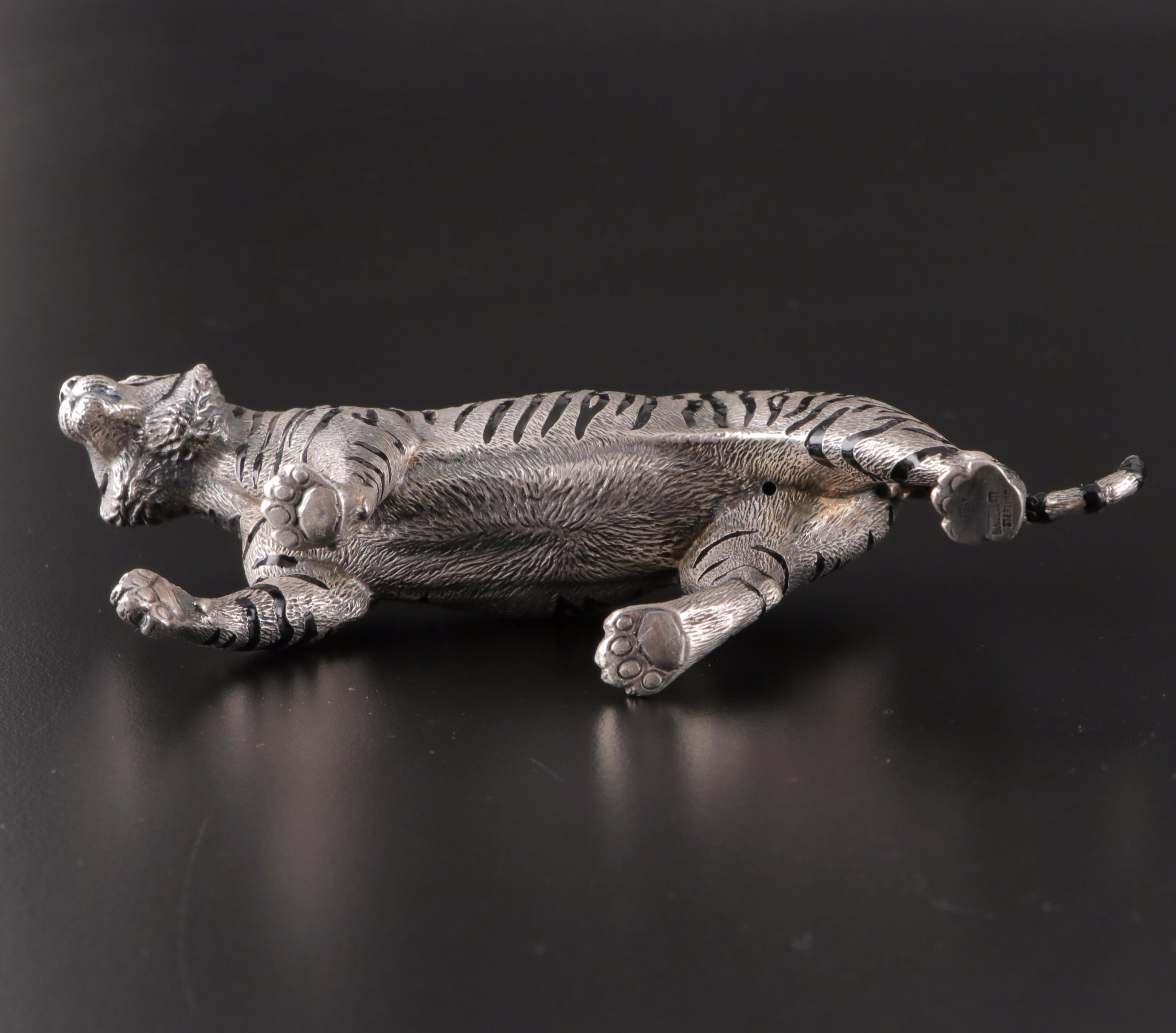 Buccellati Italian Electroform Sterling Silver Bengal Tiger and Panda Figurines